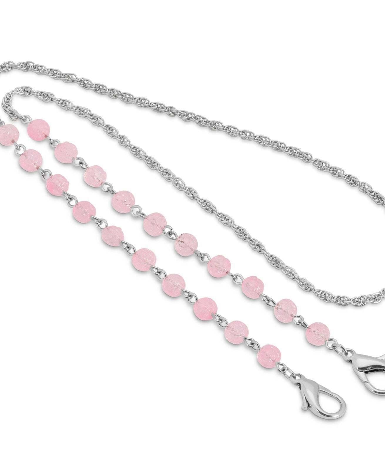 1928 Jewelry Pink Beaded Face Mask Chain Holder 22 Inch