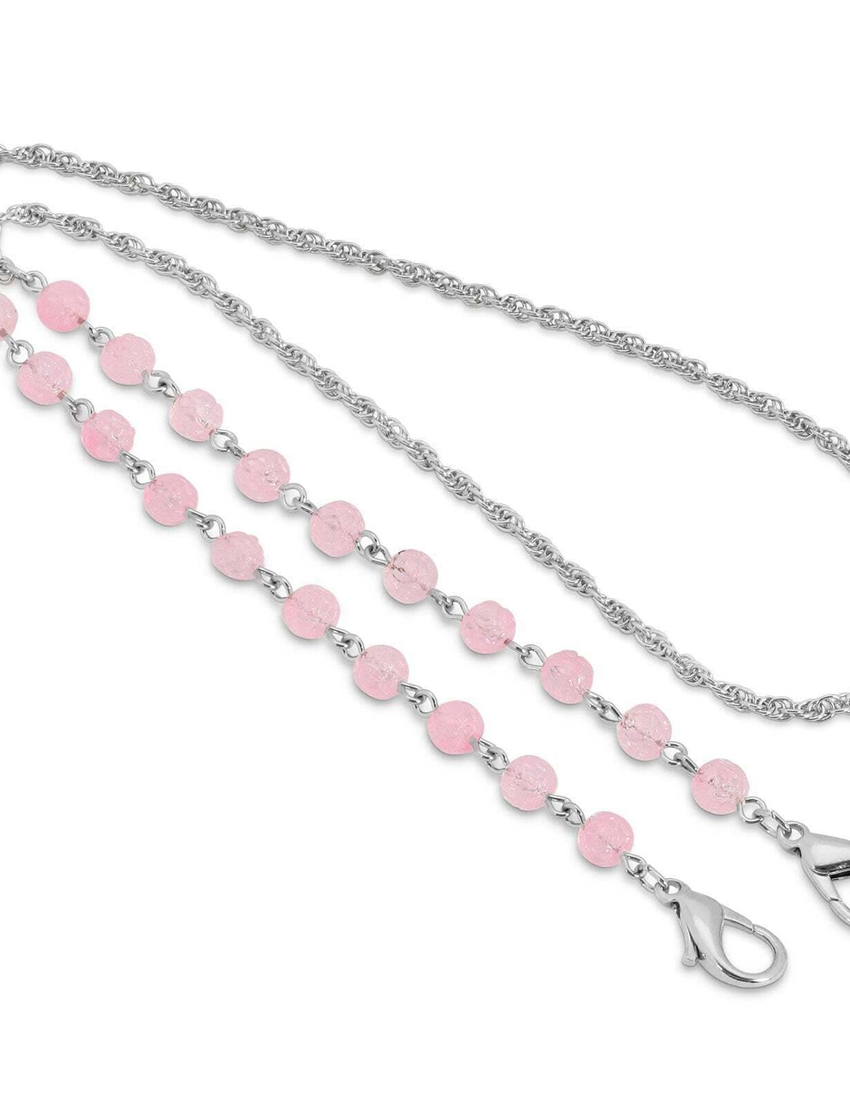 1928 Jewelry Pink Beaded Face Mask Chain Holder 22 Inch