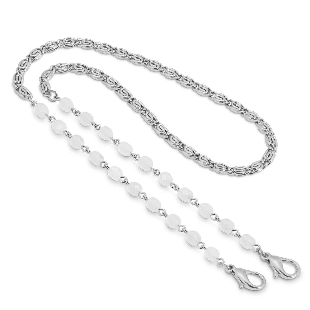 Silver Tone Beaded Face Mask Chain Holder 22 Inch