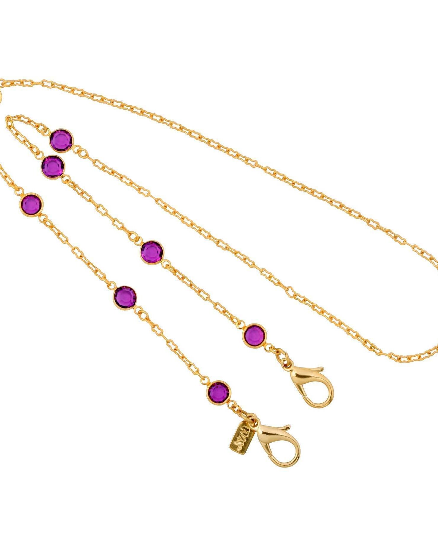 1928 Jewelry Round Amethyst Austrian Crystal Face Mask Chain Holder 22 Inch