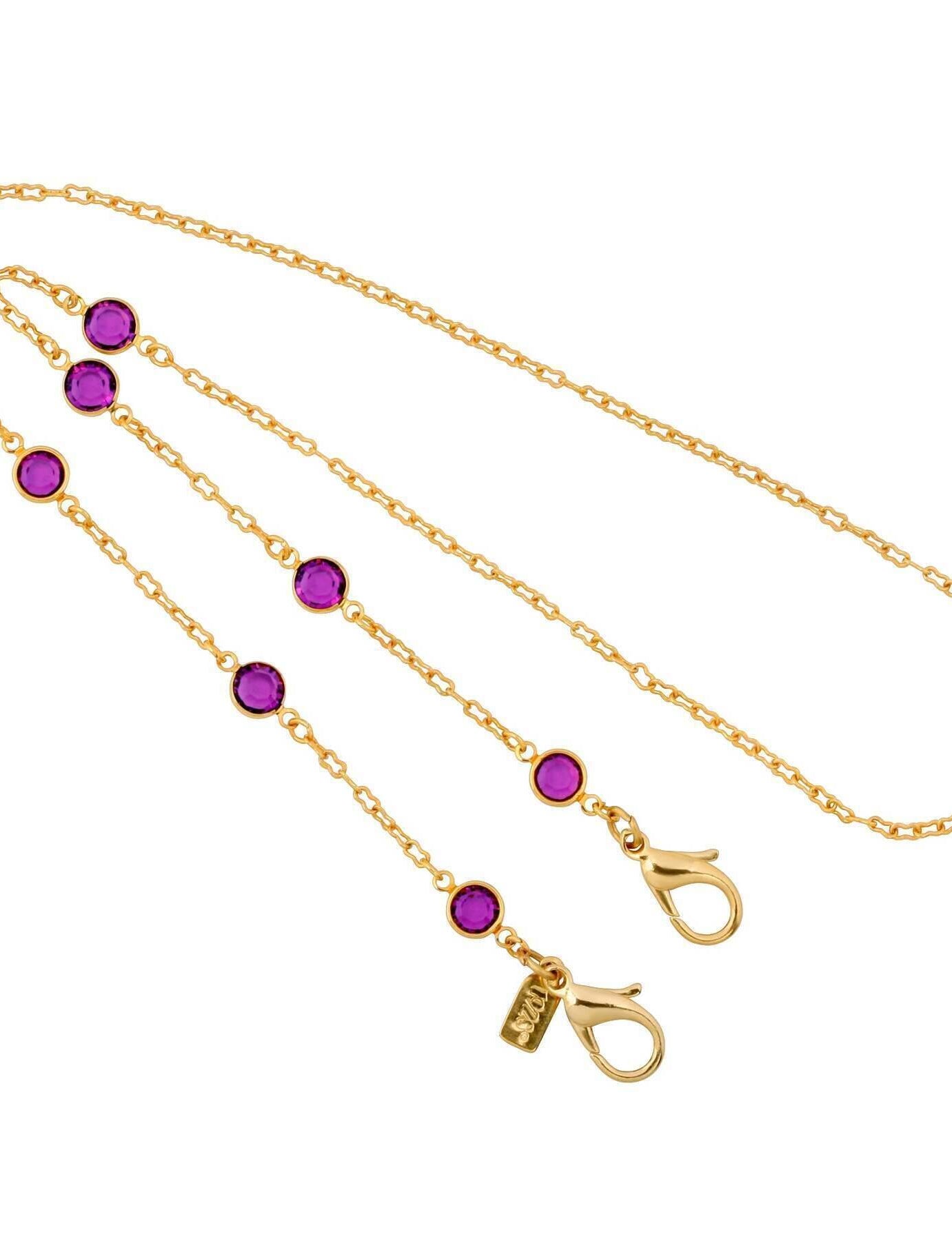 1928 Jewelry Round Amethyst Austrian Crystal Face Mask Chain Holder 22 Inch