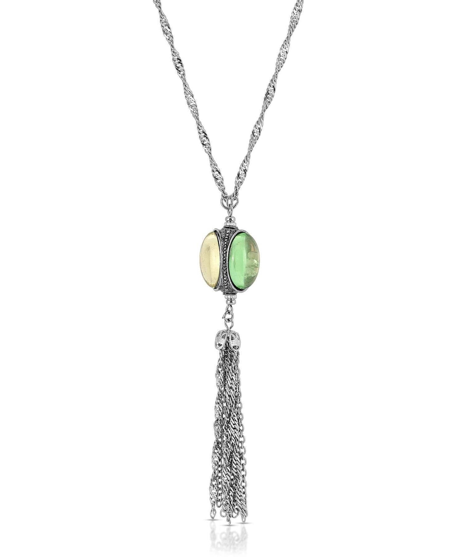 1928 Jewelry Multi Color Glass Stone Crystal Spinner Drop Tassel Pendant Necklace 28"