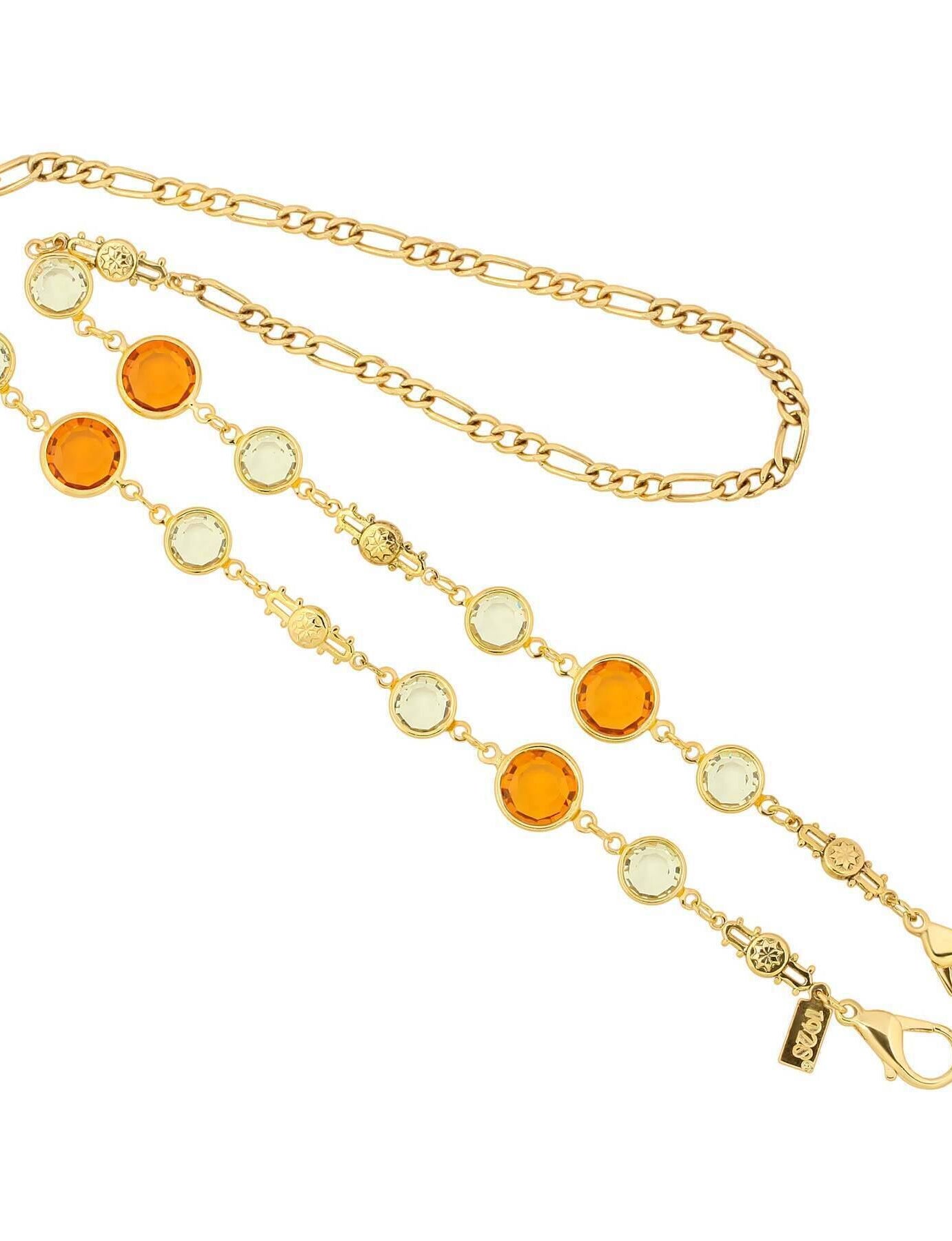 1928 Jewelry Star Link Round Topaz & Jonquil Austrian Crystal Face Mask Chain Holder 22 Inch