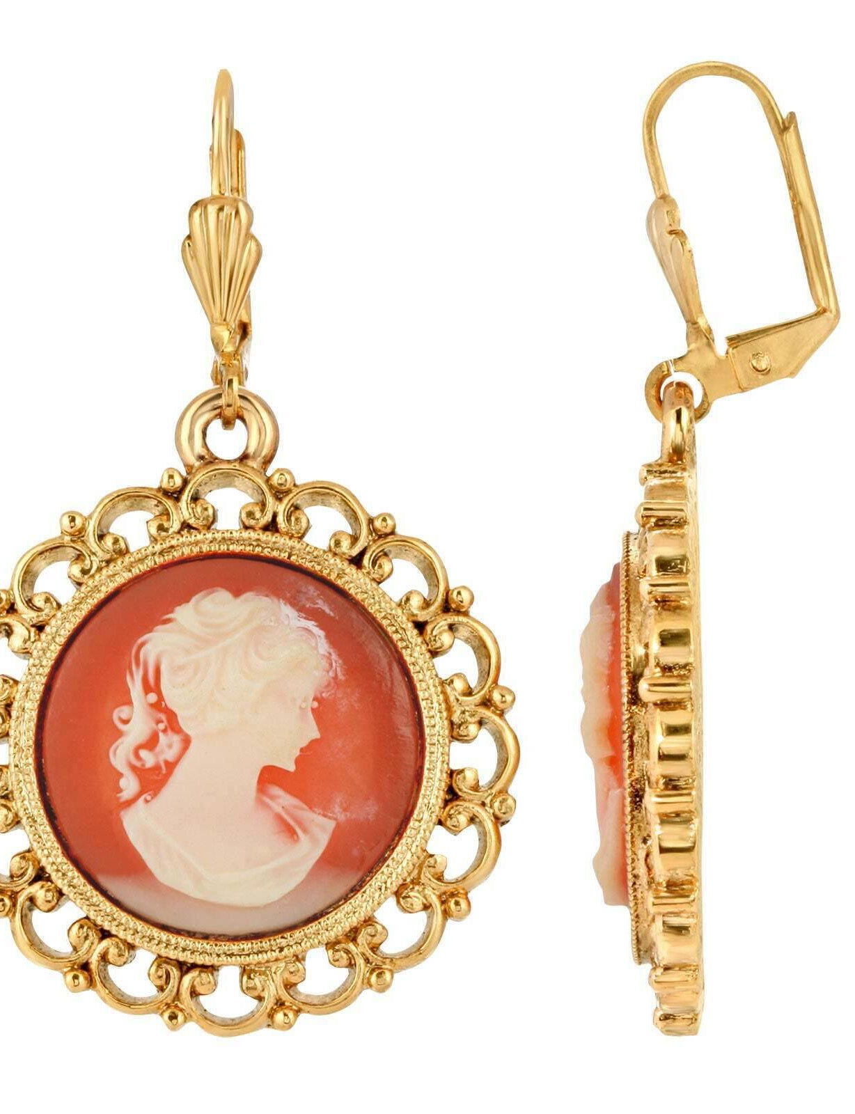 1928 Jewelry Intricate Round Cameo Drop Earrings