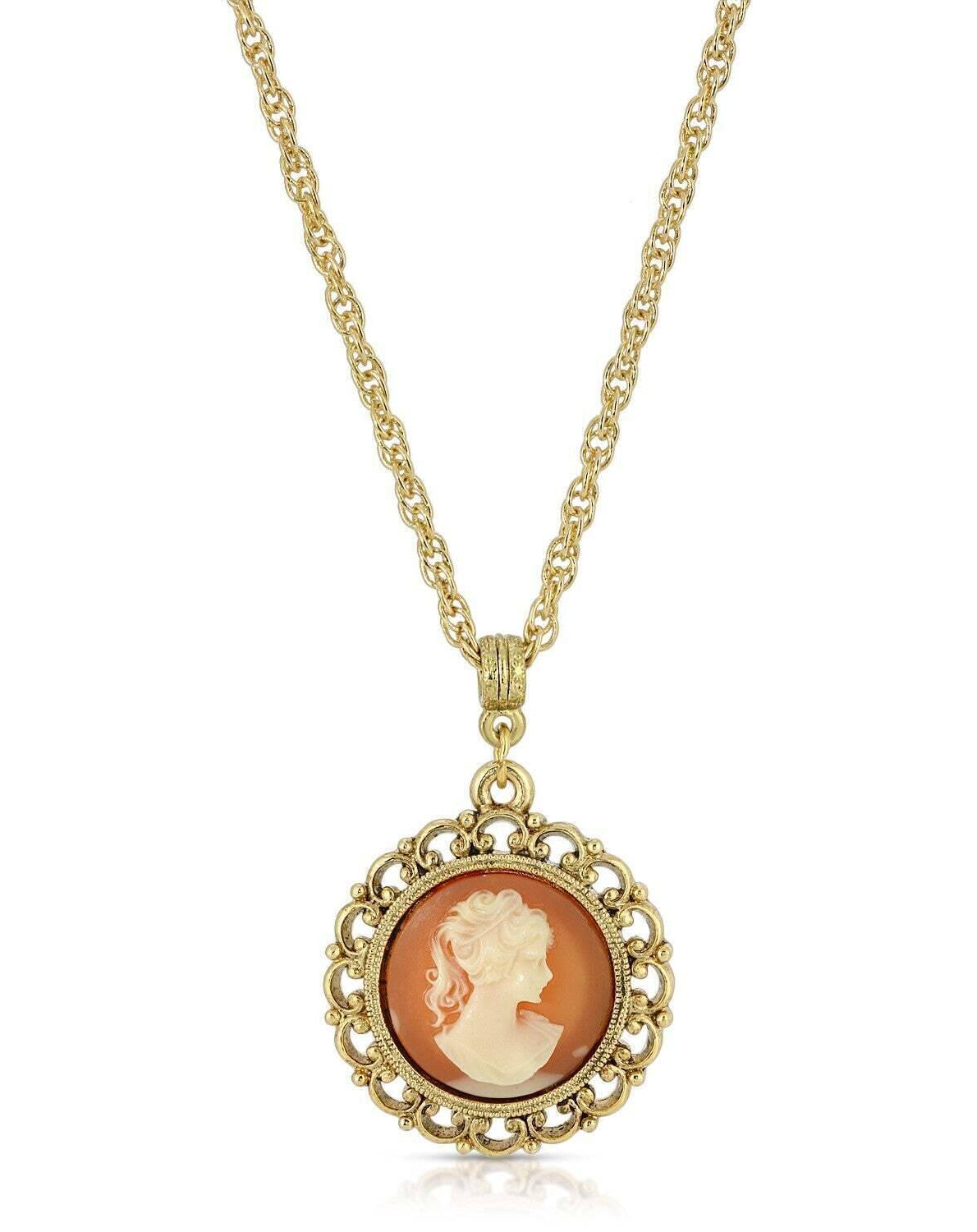 1928 Jewelry Round Cameo Pendant Necklace 18"