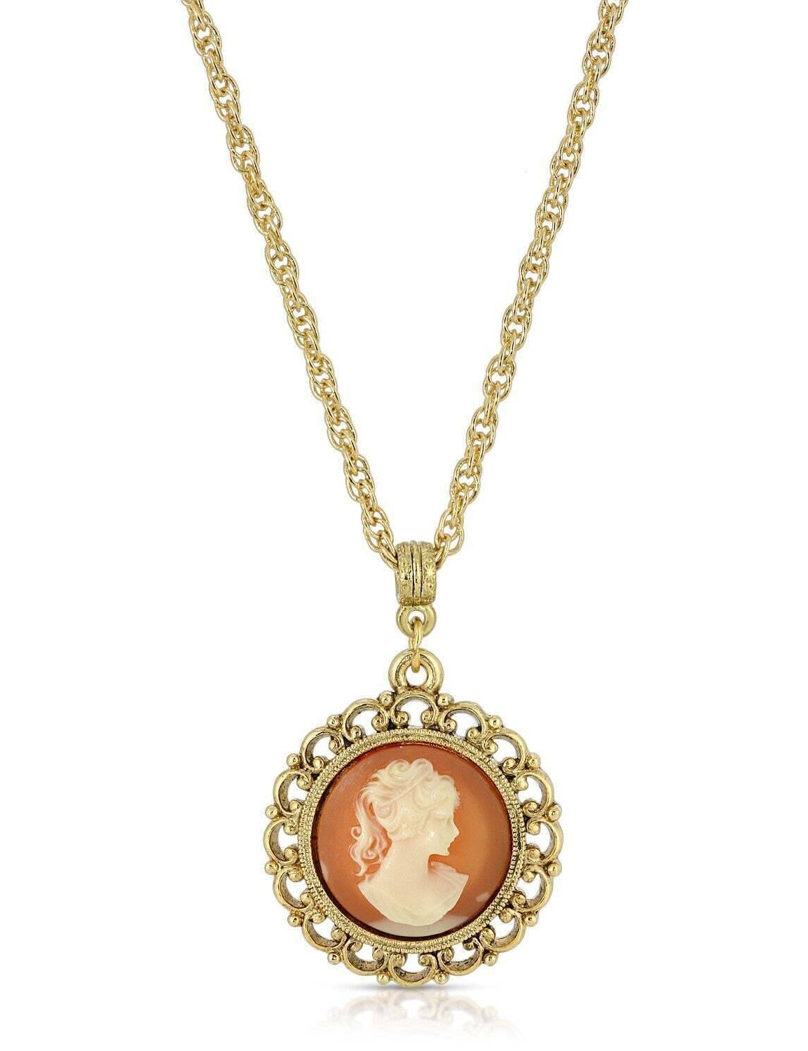 1928 Jewelry Round Cameo Pendant Necklace 18"