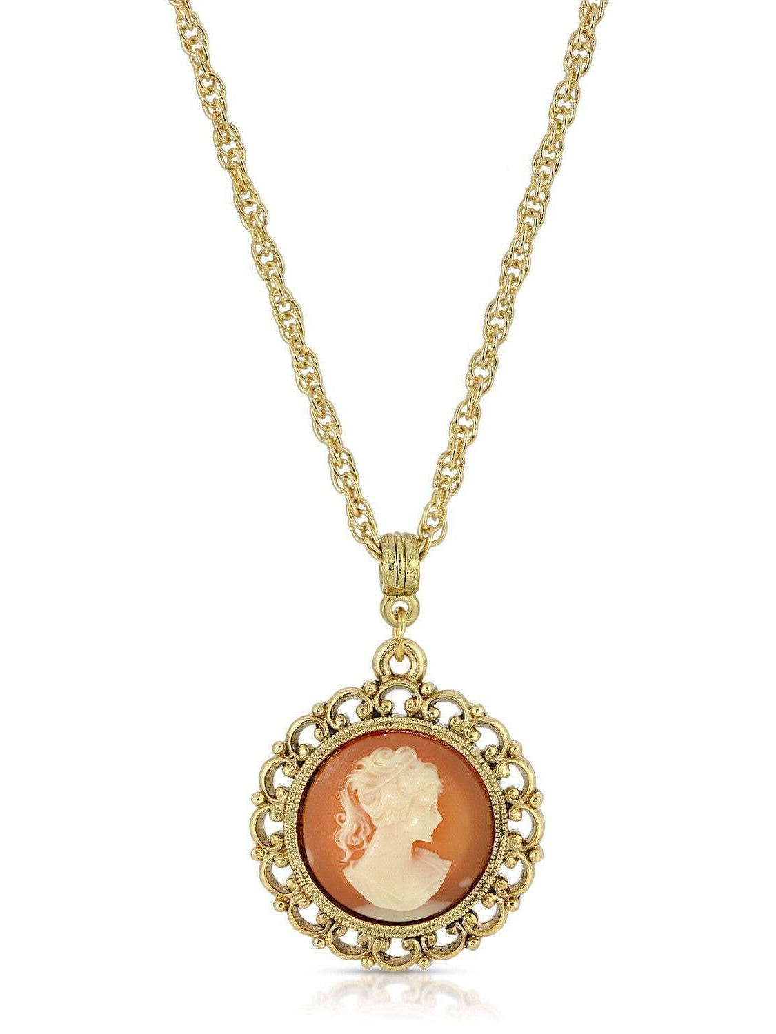 1928 Jewelry Round Cameo Pendant Necklace 18"