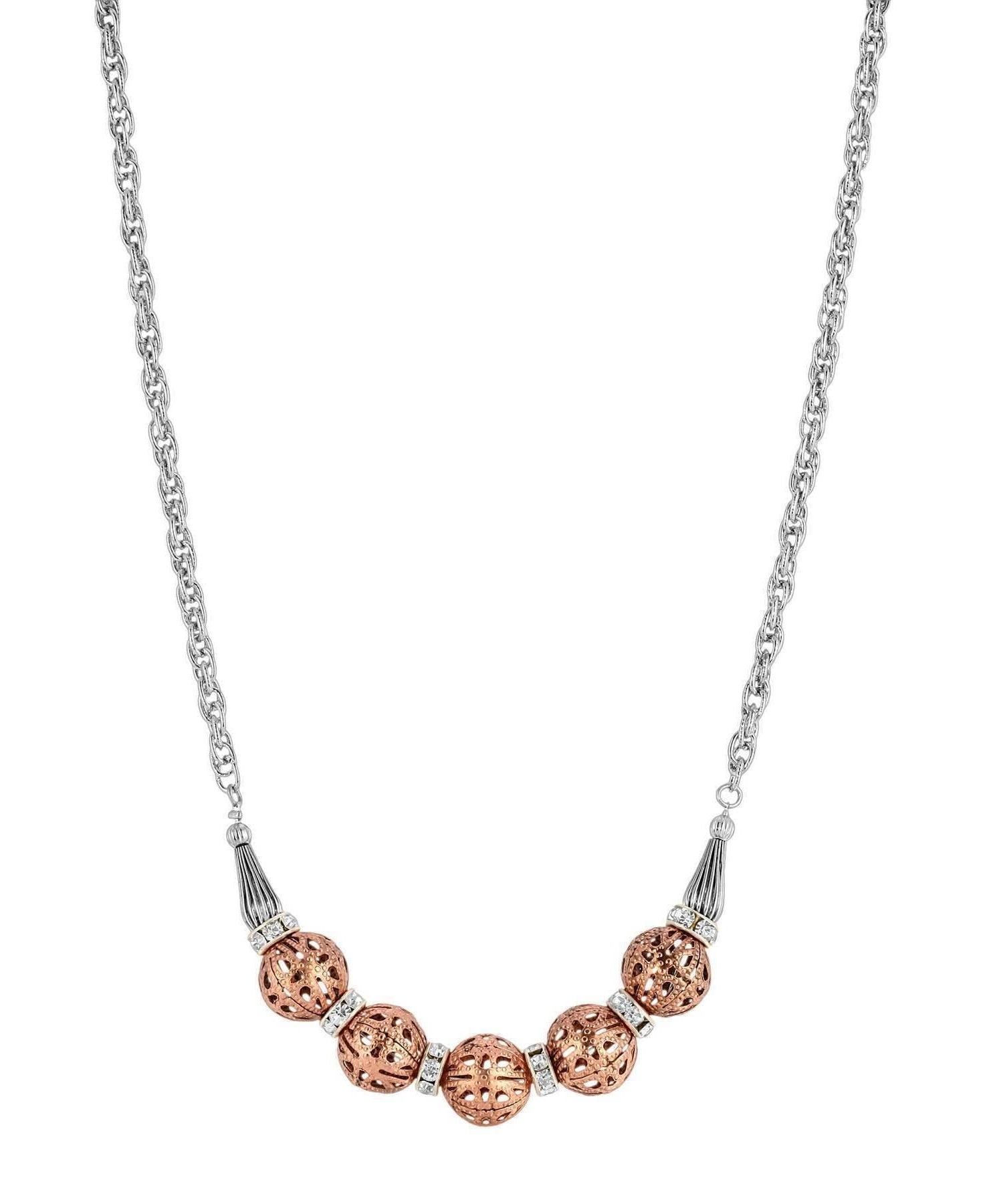 1928 Jewelry Classic Rose Filigree Bead Drop Necklace 16" + 3" Extender