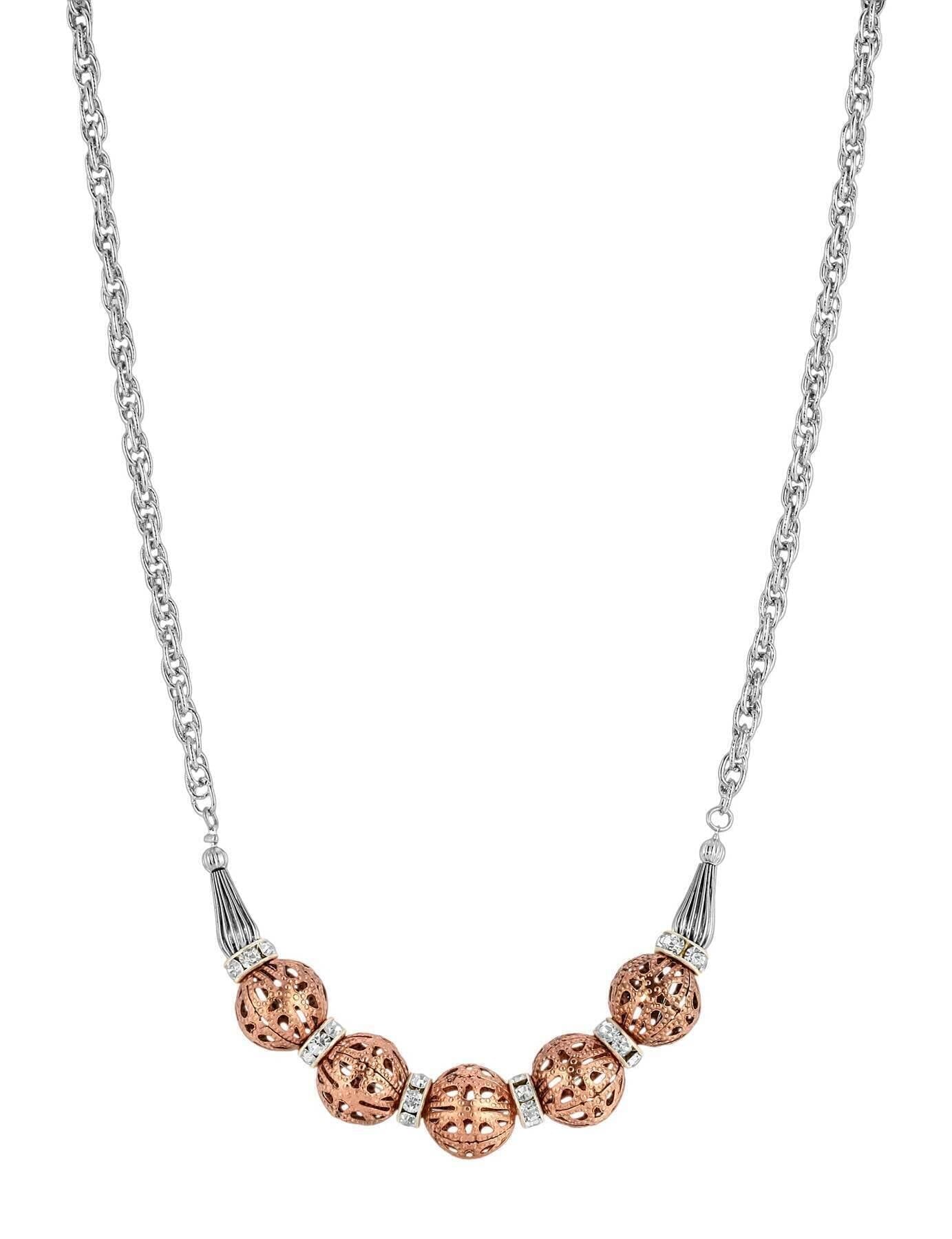 1928 Jewelry Classic Rose Filigree Bead Drop Necklace 16" + 3" Extender