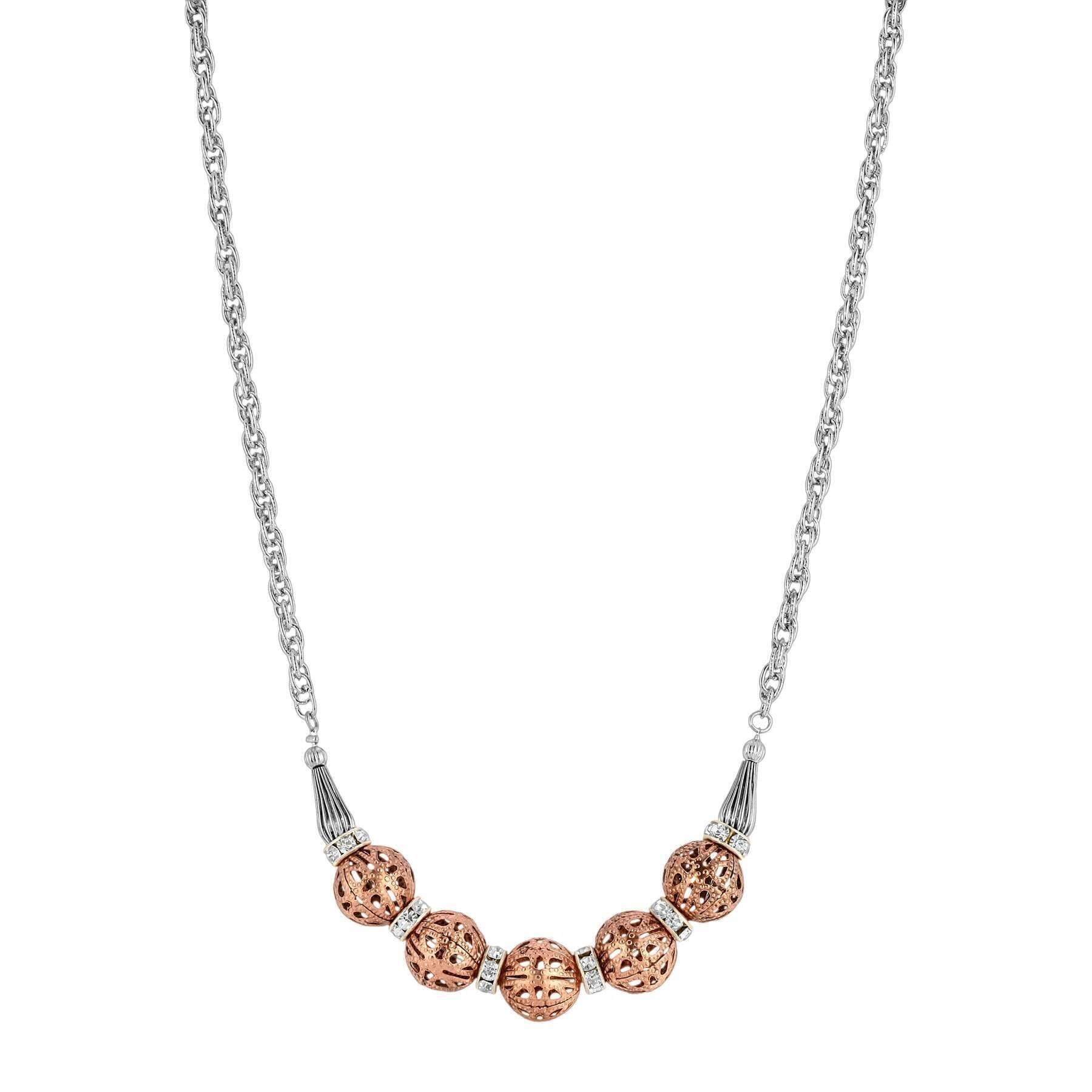 1928 Jewelry Classic Rose Filigree Bead Drop Necklace 16" + 3" Extender