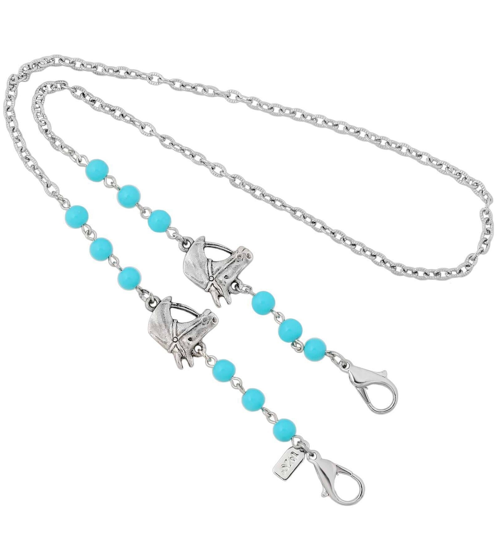 1928 Jewelry Southwest Turquoise Bead Horse Head Face Mask Chain Holder 22 Inch