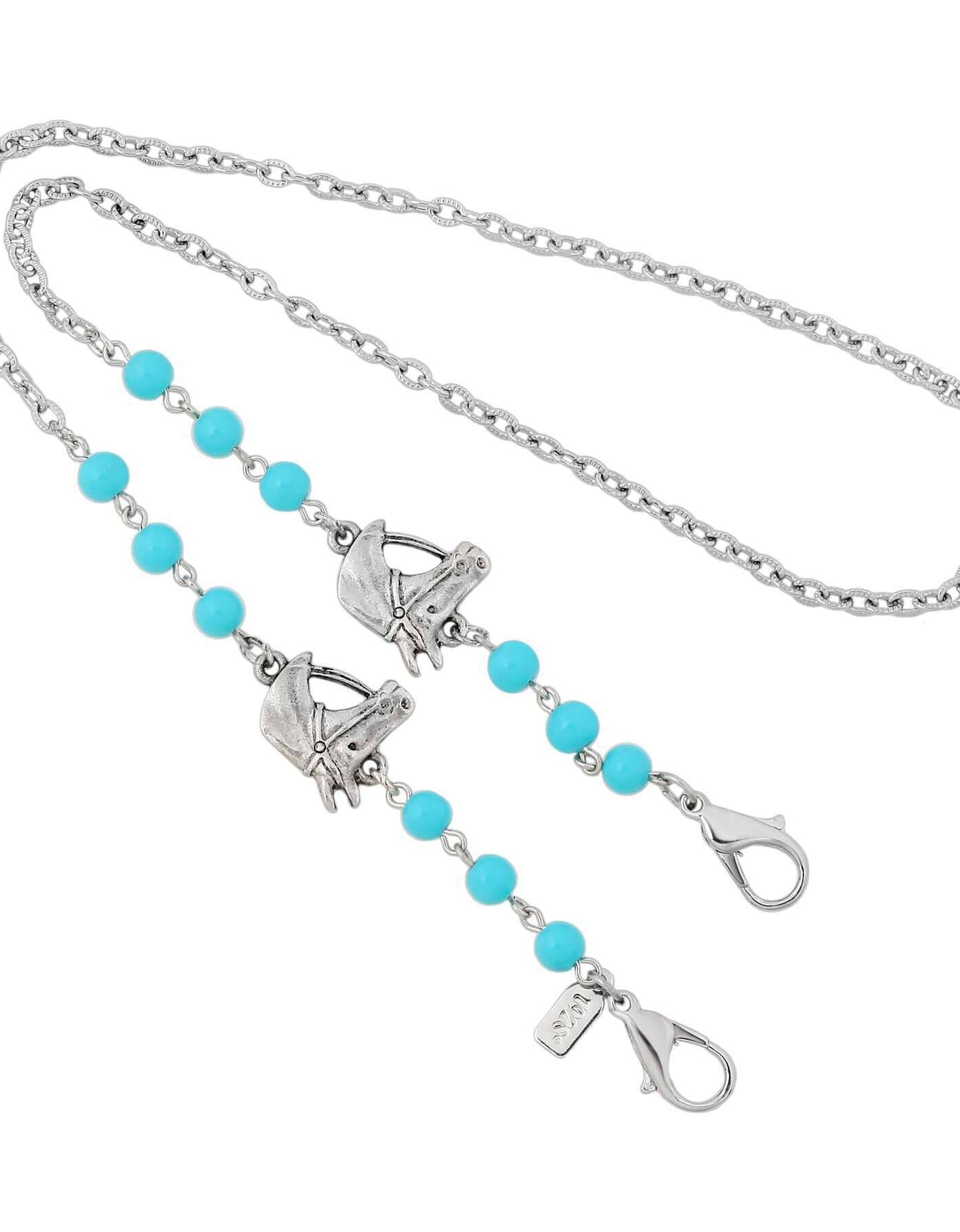 1928 Jewelry Southwest Turquoise Bead Horse Head Face Mask Chain Holder 22 Inch