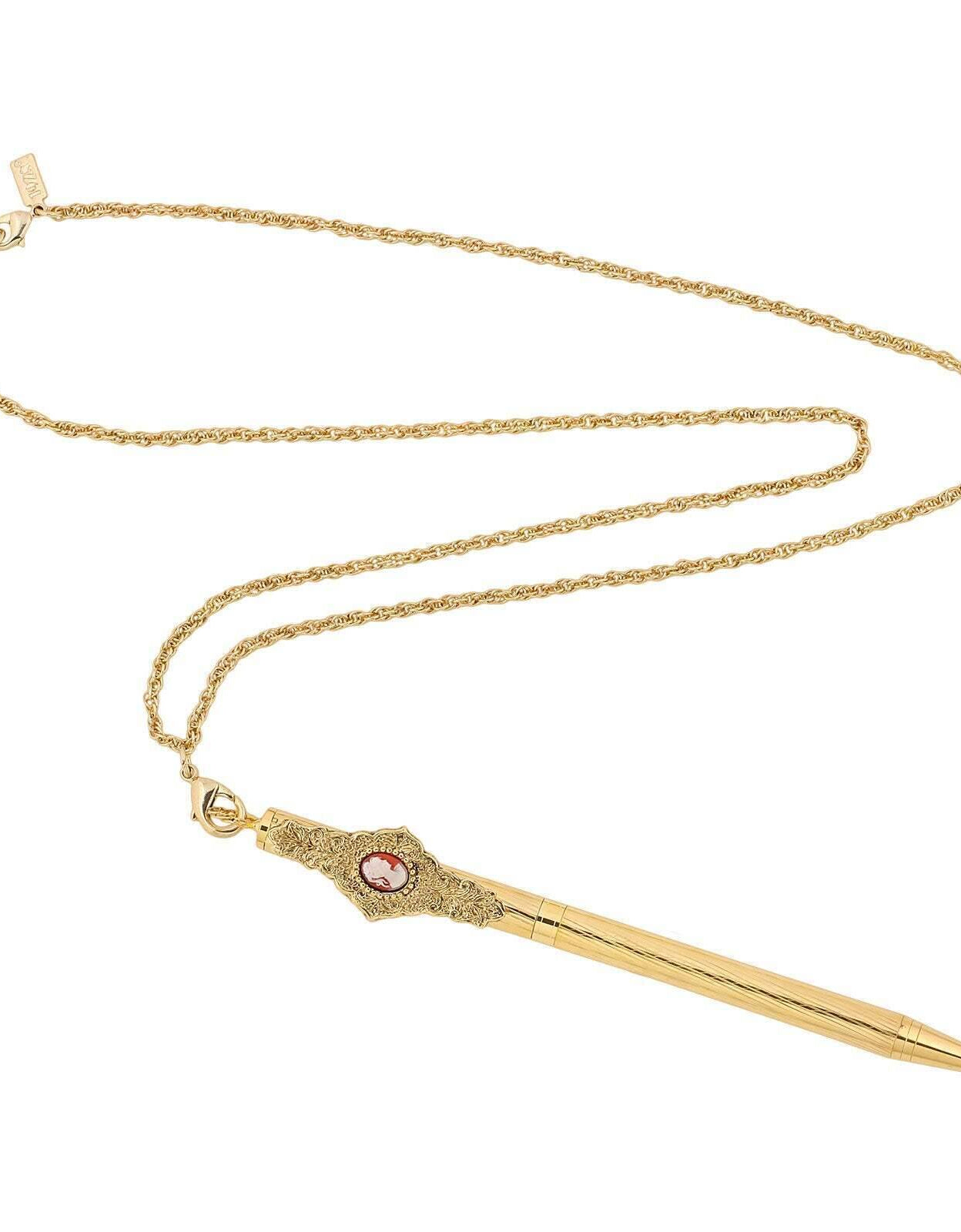 1928 Jewelry Oval Carnelian Red Cameo Ball Point Pen Necklace 28"