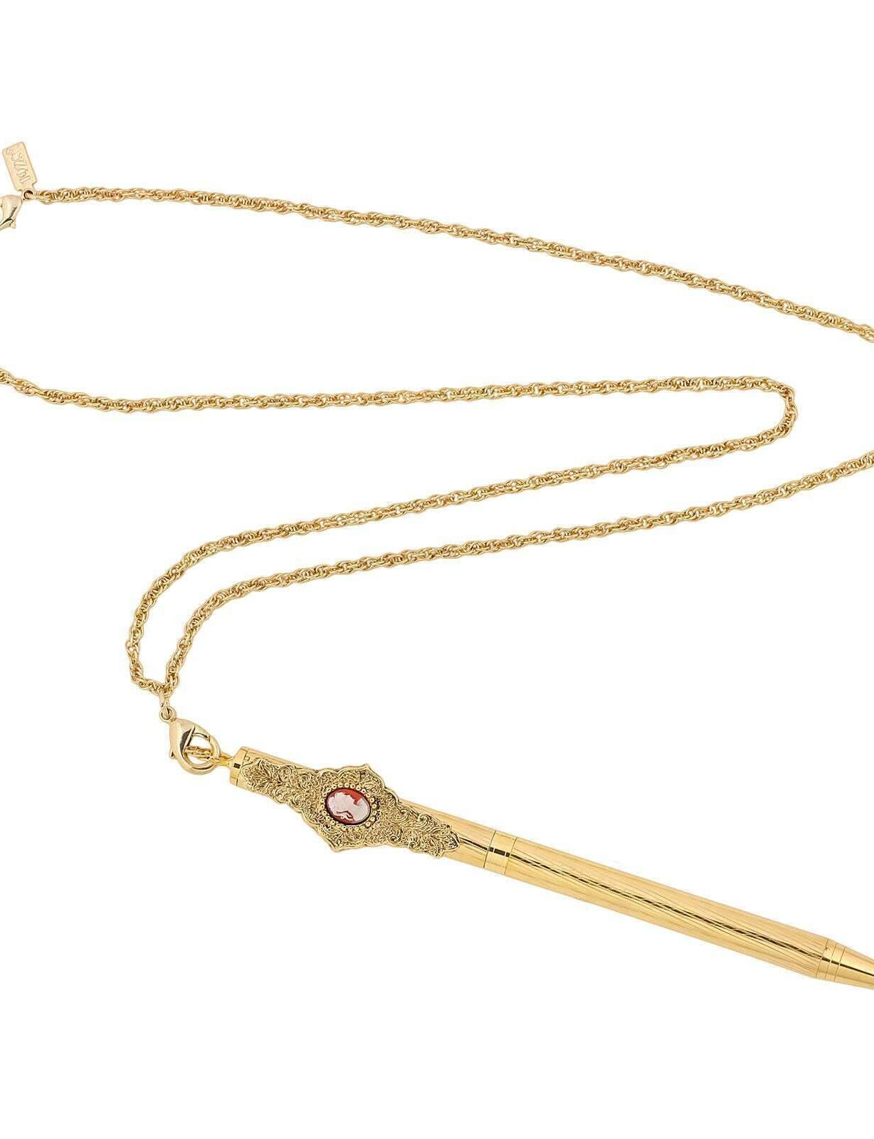 1928 Jewelry Oval Carnelian Red Cameo Ball Point Pen Necklace 28"