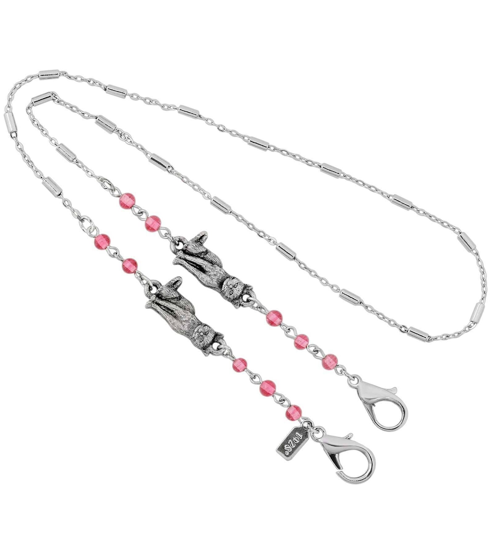 1928 Jewelry Pink Bead Cat Face Mask Chain Holder 22 Inch