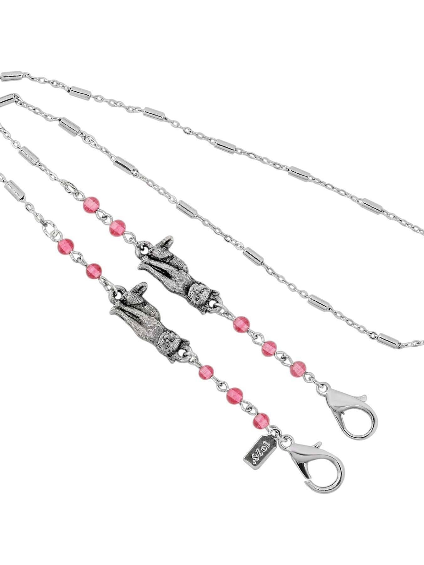 1928 Jewelry Pink Bead Cat Face Mask Chain Holder 22 Inch