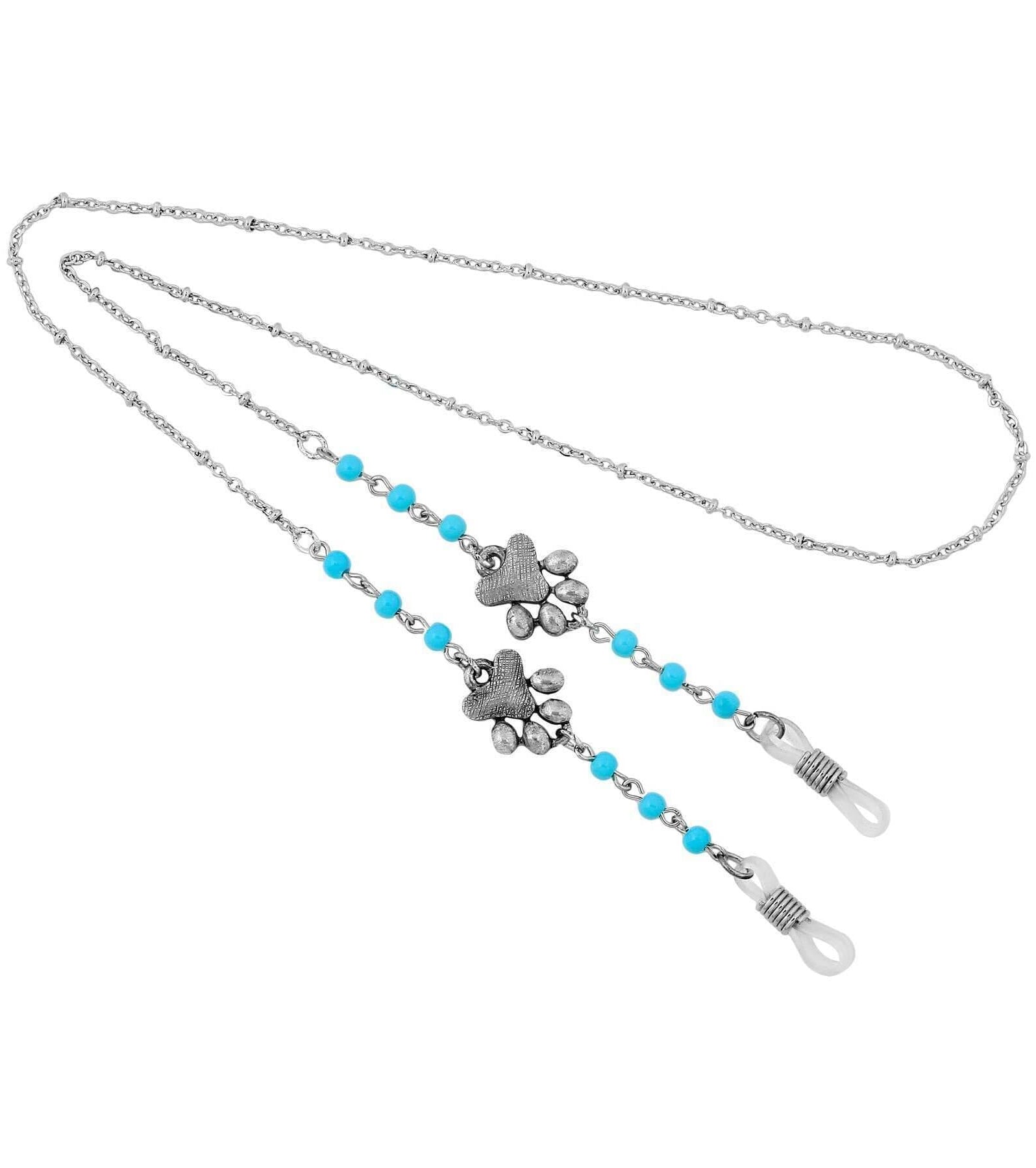 1928 Jewelry Dog Paw Turquoise Bead Eyeglass Holder Chain Necklace 24"
