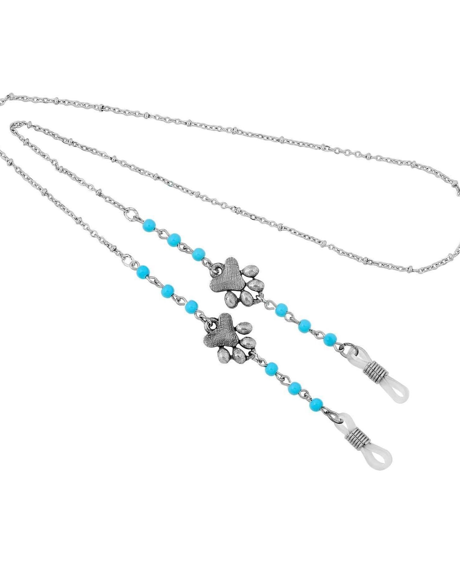 1928 Jewelry Dog Paw Turquoise Bead Eyeglass Holder Chain Necklace 24"