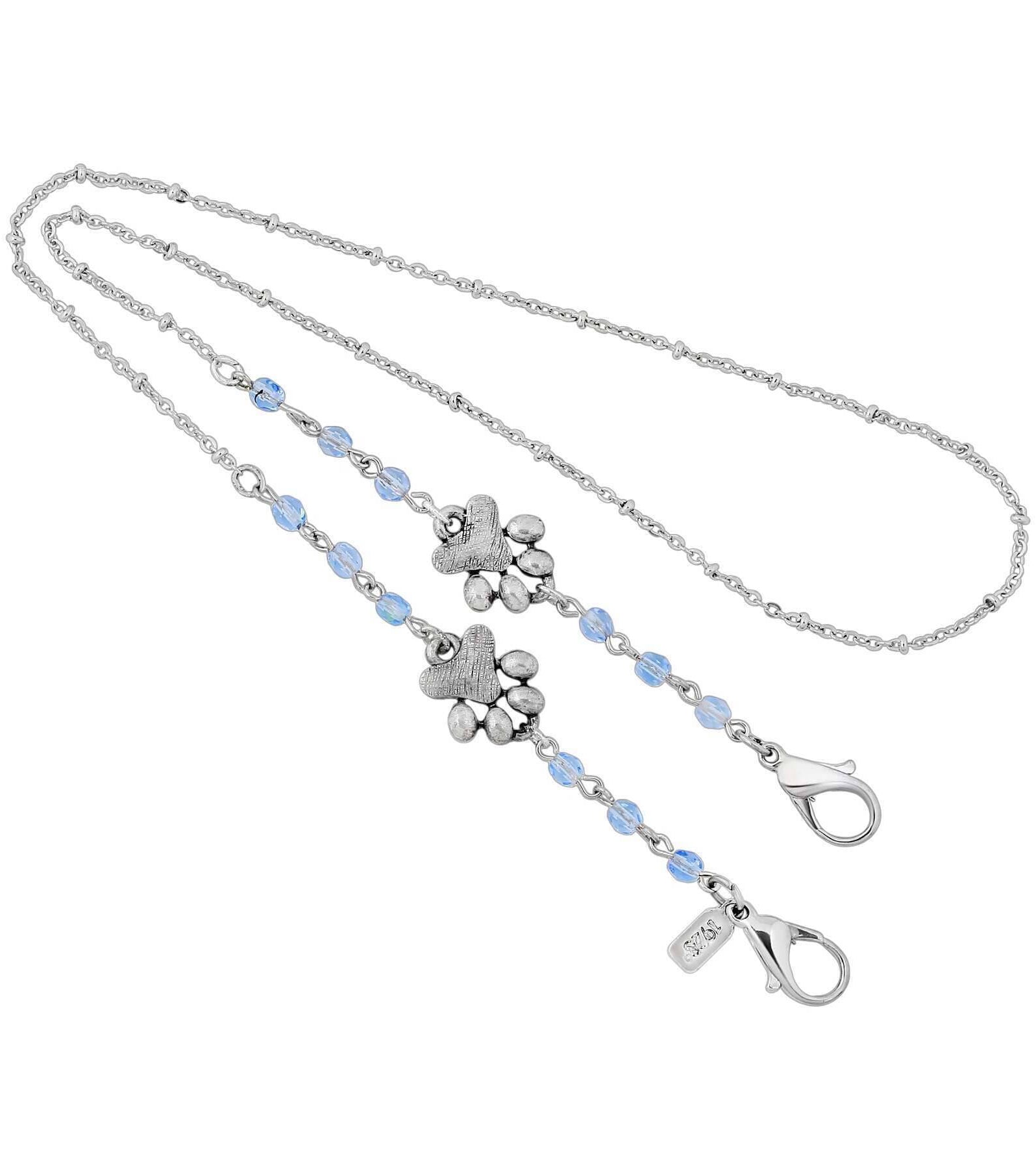 1928 Jewelry Dog Paw & Beaded Face Mask Chain Holder 22 Inch