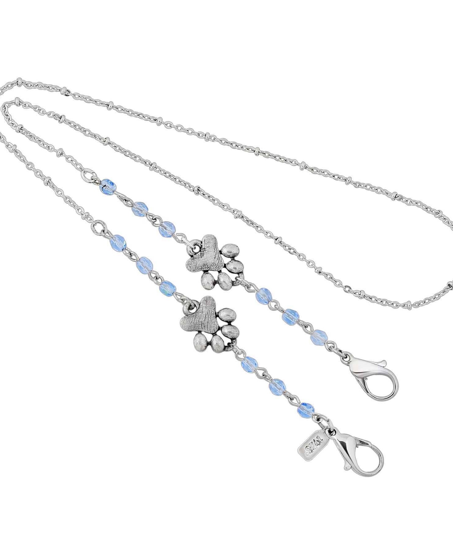 1928 Jewelry Dog Paw & Beaded Face Mask Chain Holder 22 Inch