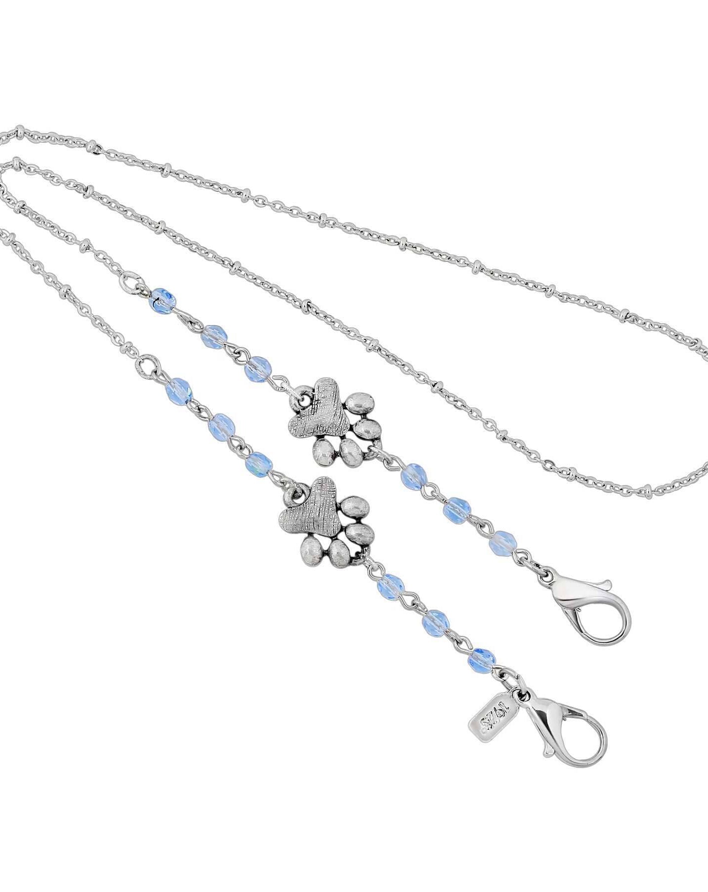 1928 Jewelry Dog Paw & Beaded Face Mask Chain Holder 22 Inch