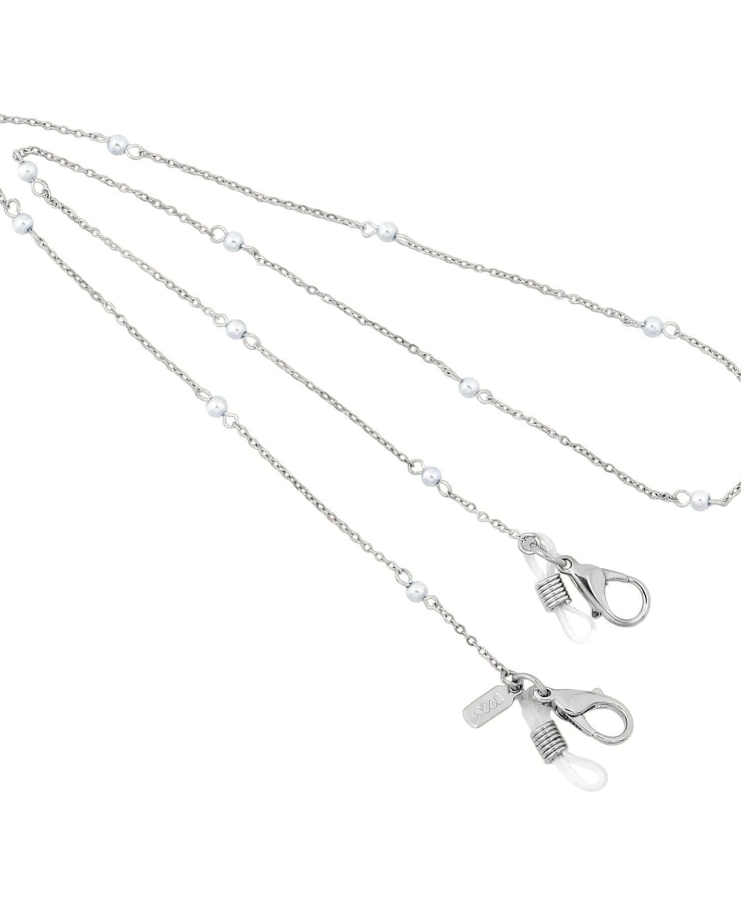 1928 Jewelry 2 In 1 Grey Faux Pearl Face Mask and Badge & Eyeglass Holder 24"