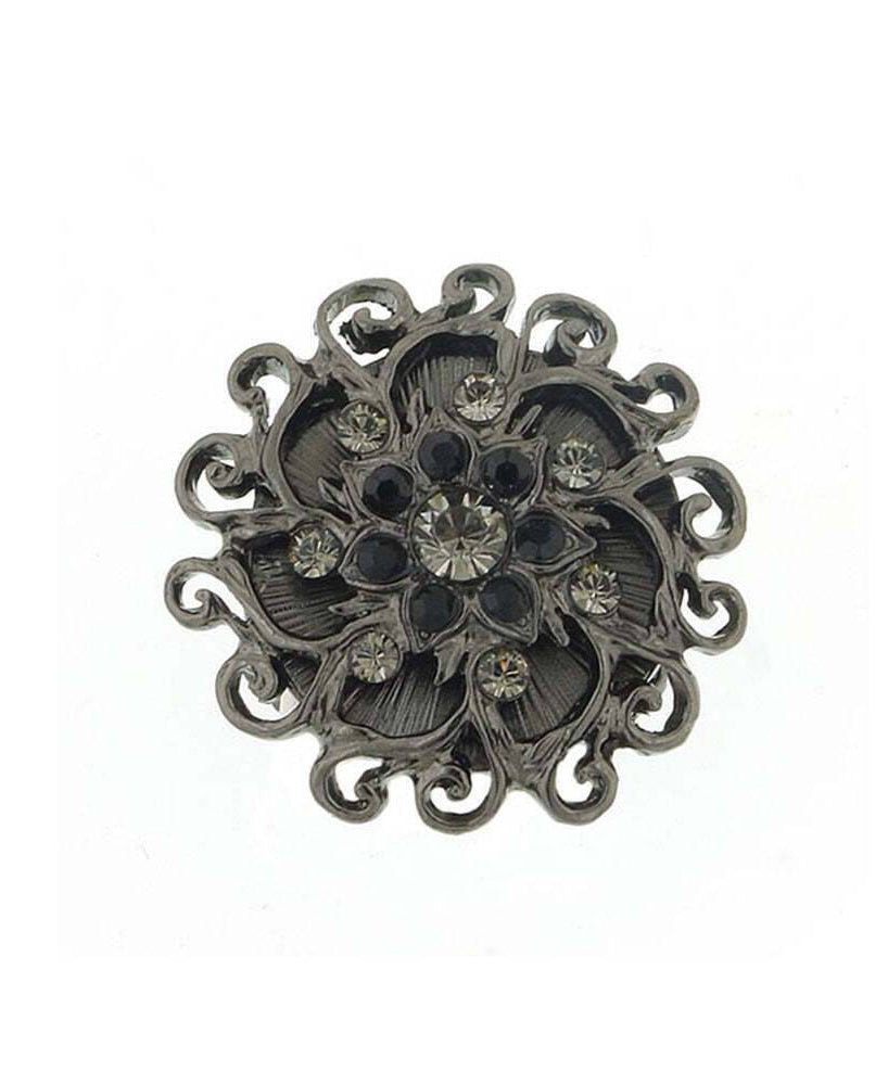1928 Jewelry Round Multi Crystal Ornate Flower Stretch Ring