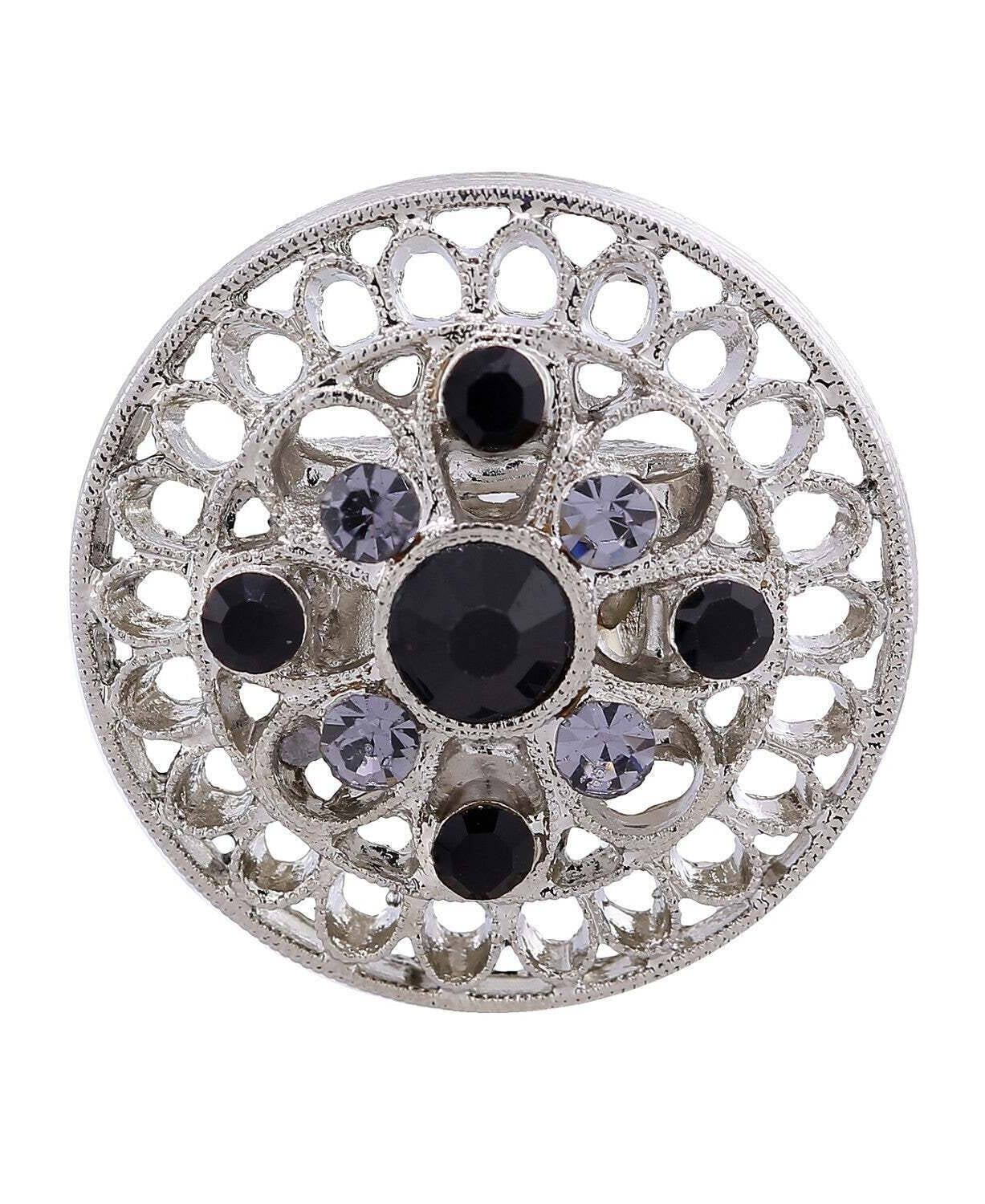 1928 Jewelry Black Diamond Color And Black Crystal Round Stretch Ring