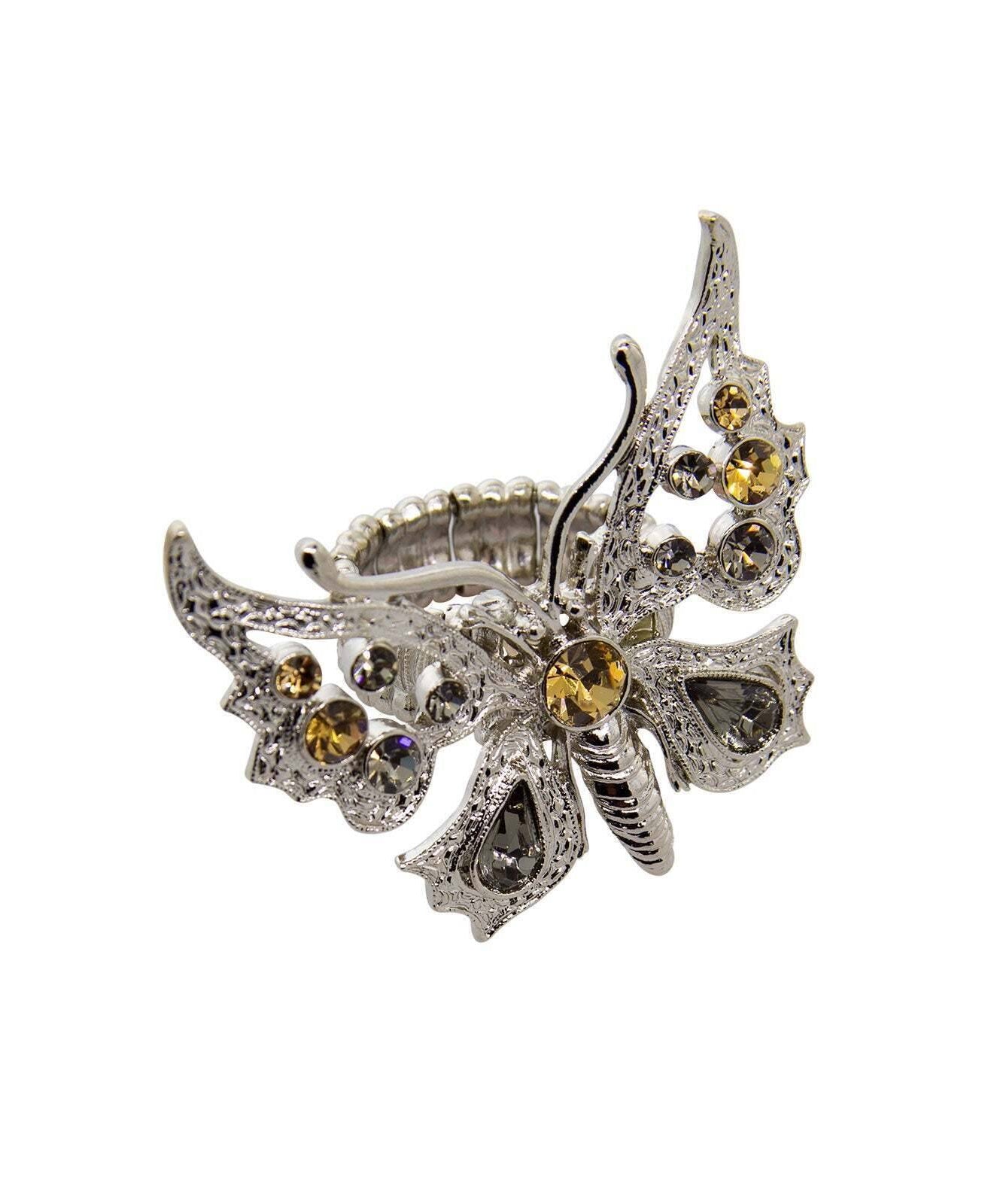 1928 Jewelry Light Topaz And Black Diamond Color Butterfly Stretch Ring