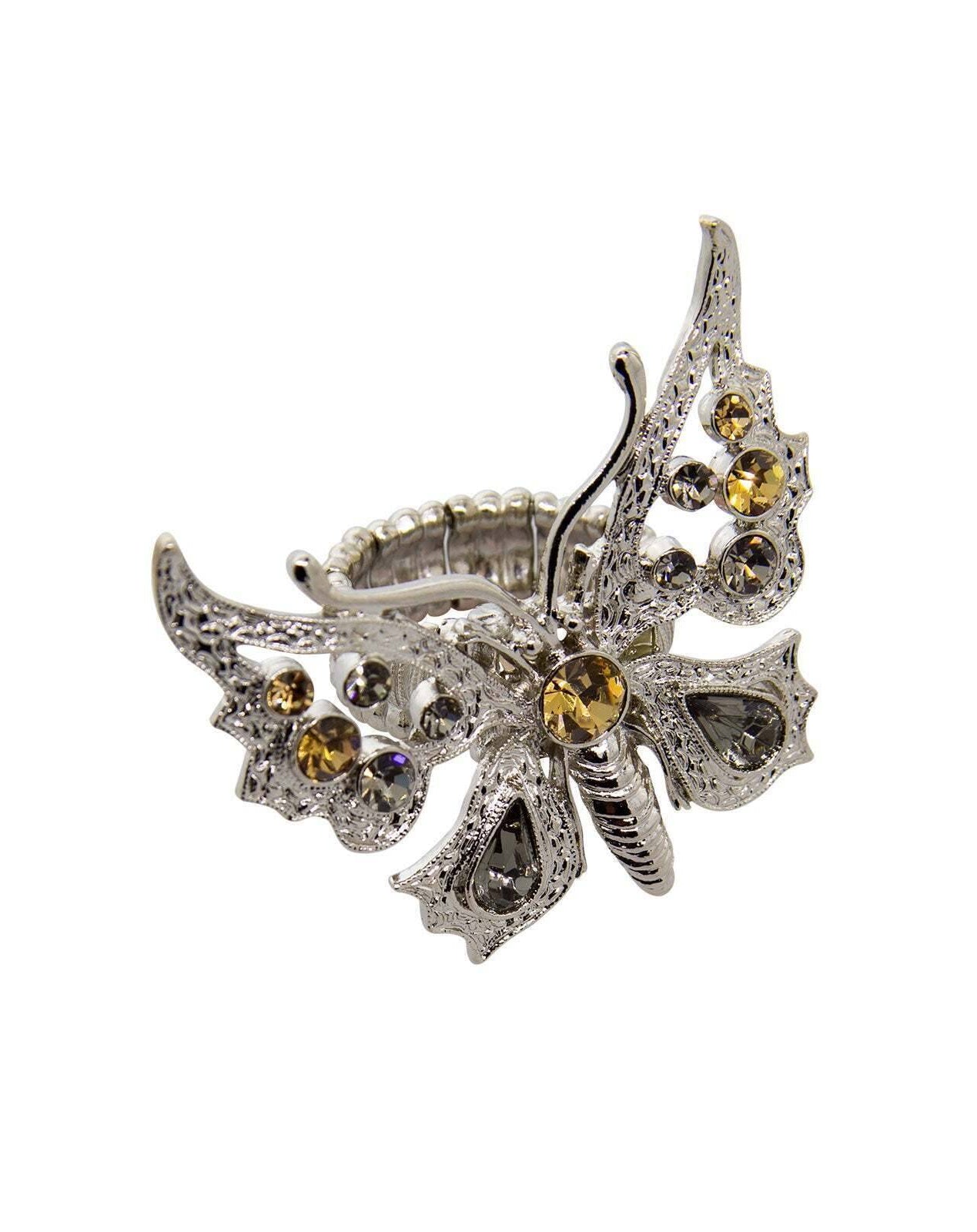 1928 Jewelry Light Topaz And Black Diamond Color Butterfly Stretch Ring