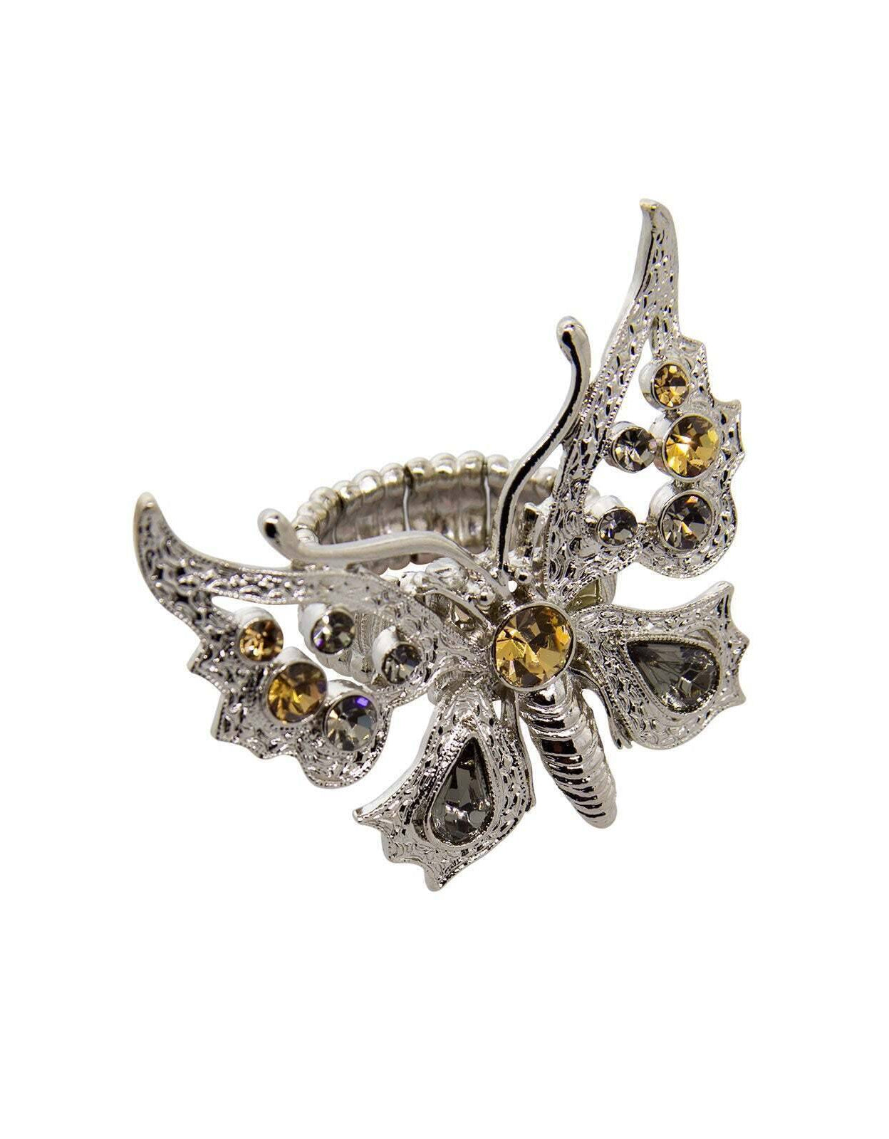 1928 Jewelry Light Topaz And Black Diamond Color Butterfly Stretch Ring