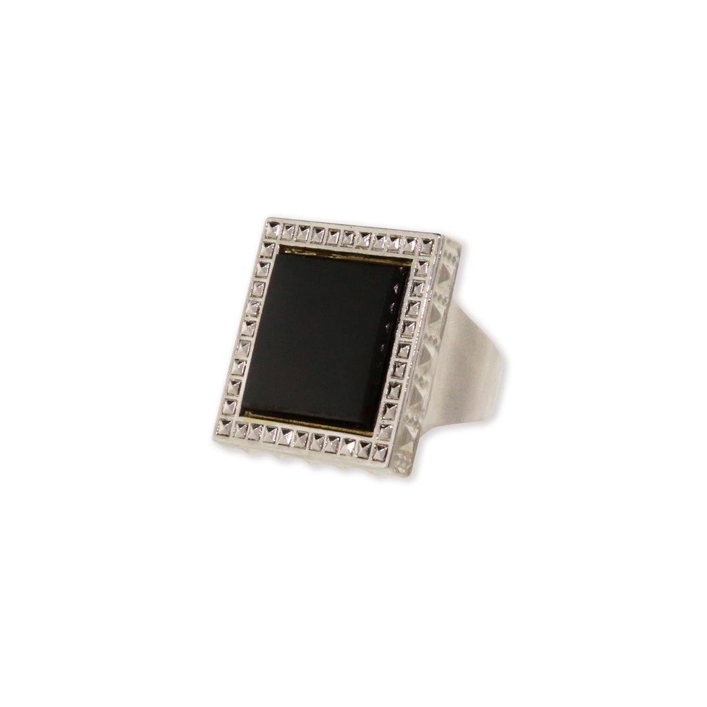 Silver Tone Jade Semi Precious Square Ring