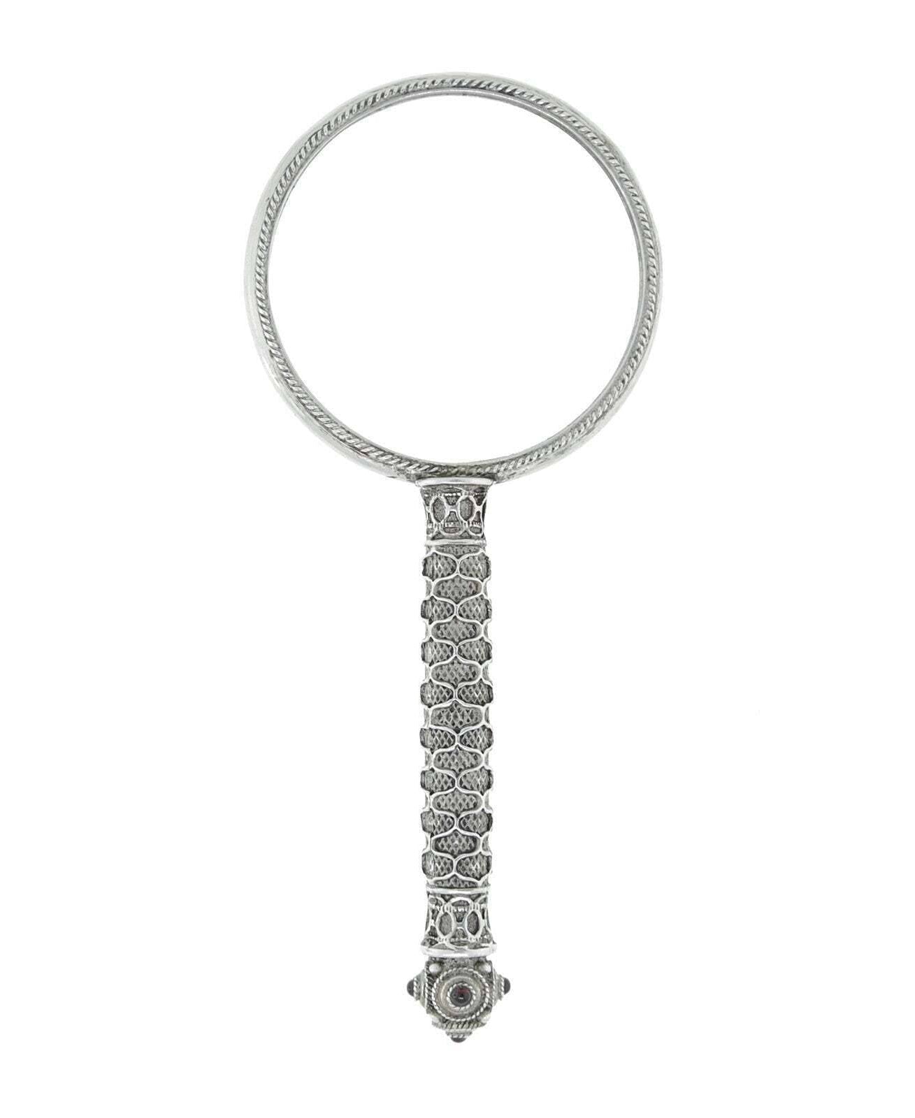 1928 Jewelry Antiqued Garnet Stone Hand Held Magnifying Glass