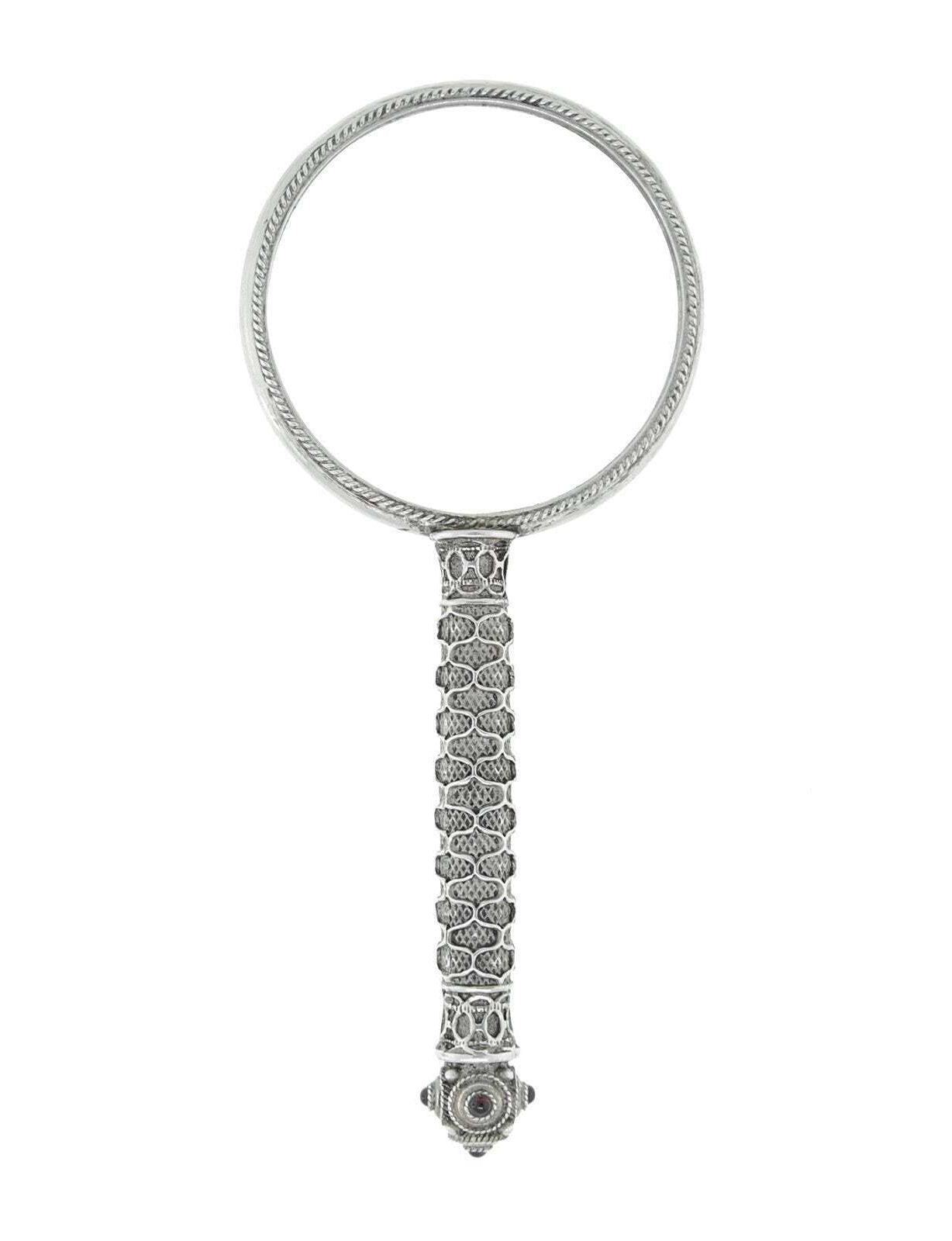 1928 Jewelry Antiqued Garnet Stone Hand Held Magnifying Glass