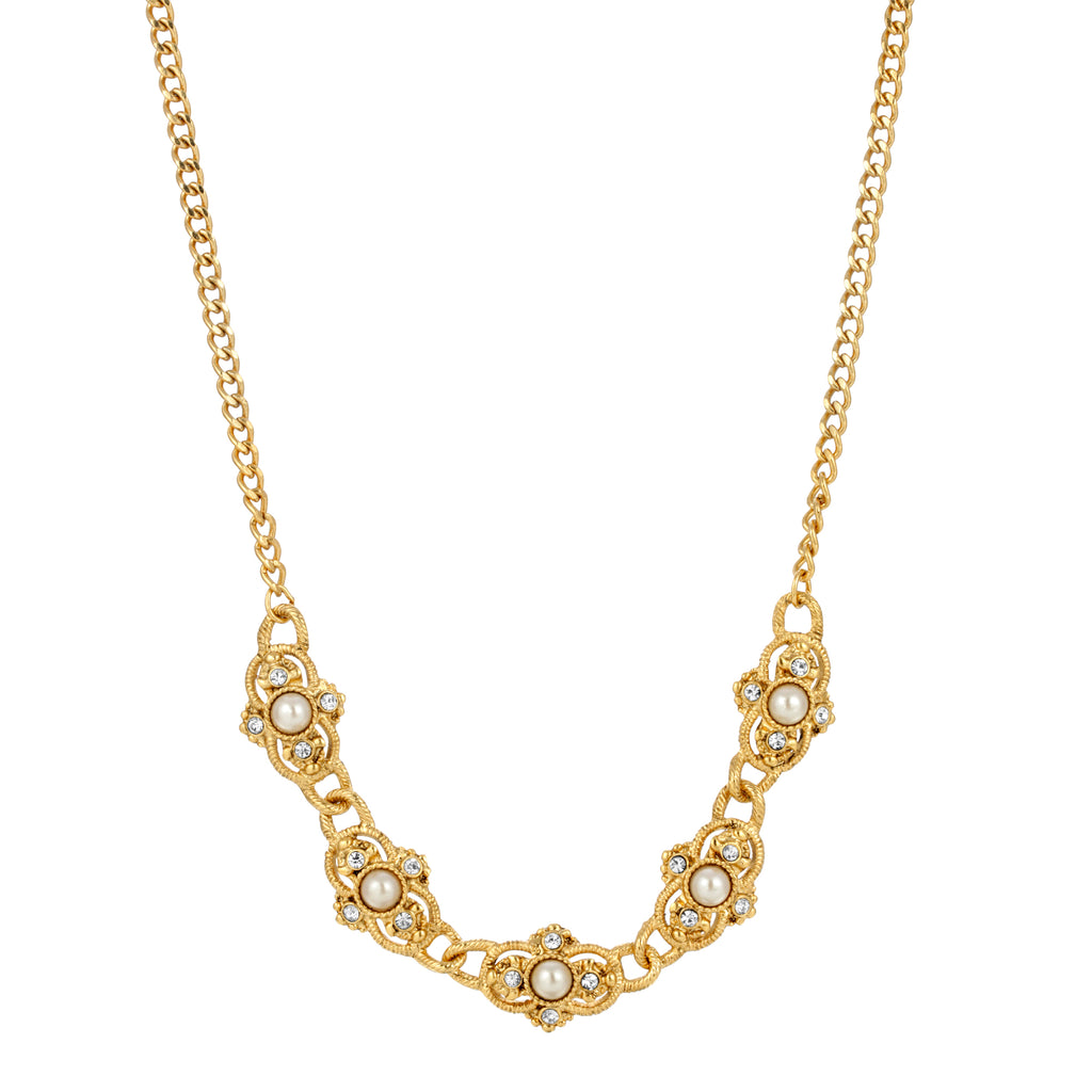 14K Gold Dipped Cultura Pearl Collar Necklace