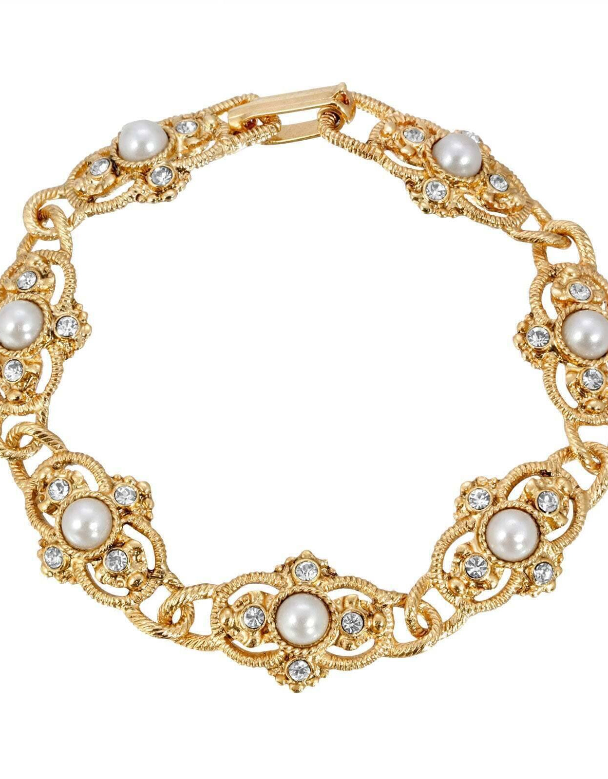 1928 Jewelry Prestige Textured Link Crystal And Stone Bracelet