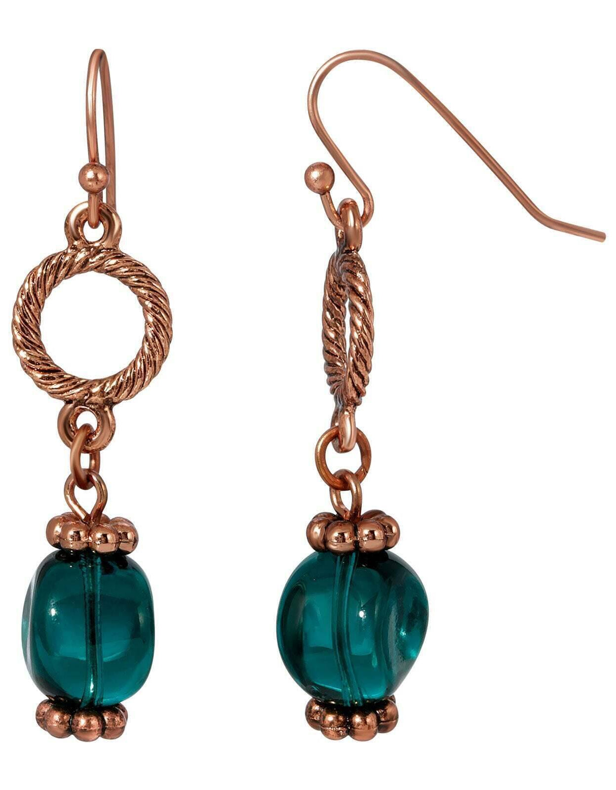 1928 Jewelry Loop & Teal Blue Baroque Glass Bead Drop Earrings