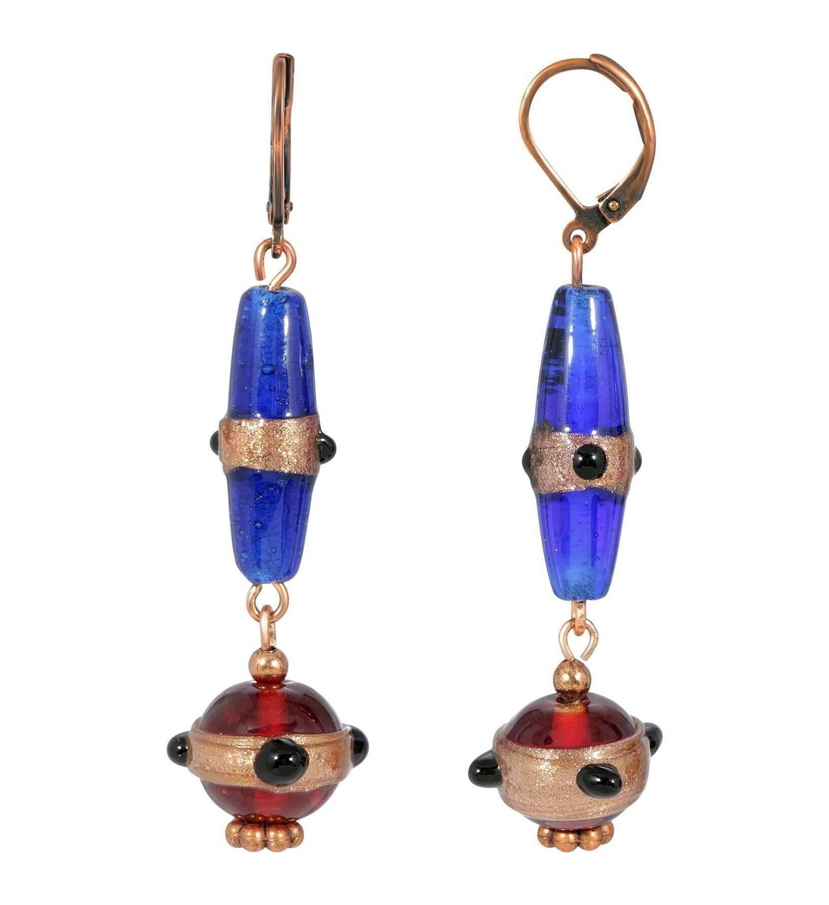1928 Jewelry Bohemian Sapphire Blue & Brown Bead Drop Earrings