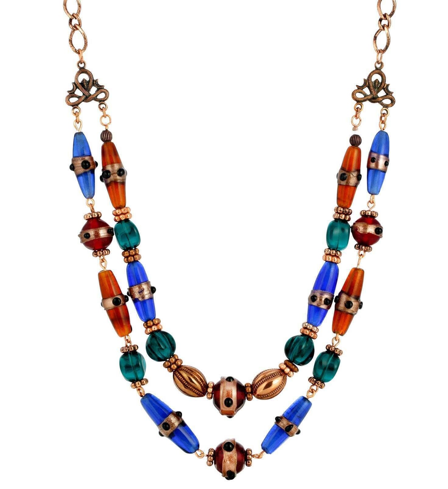 1928 Jewelry Bohemian Multi Color Double Stranded Necklace 20"