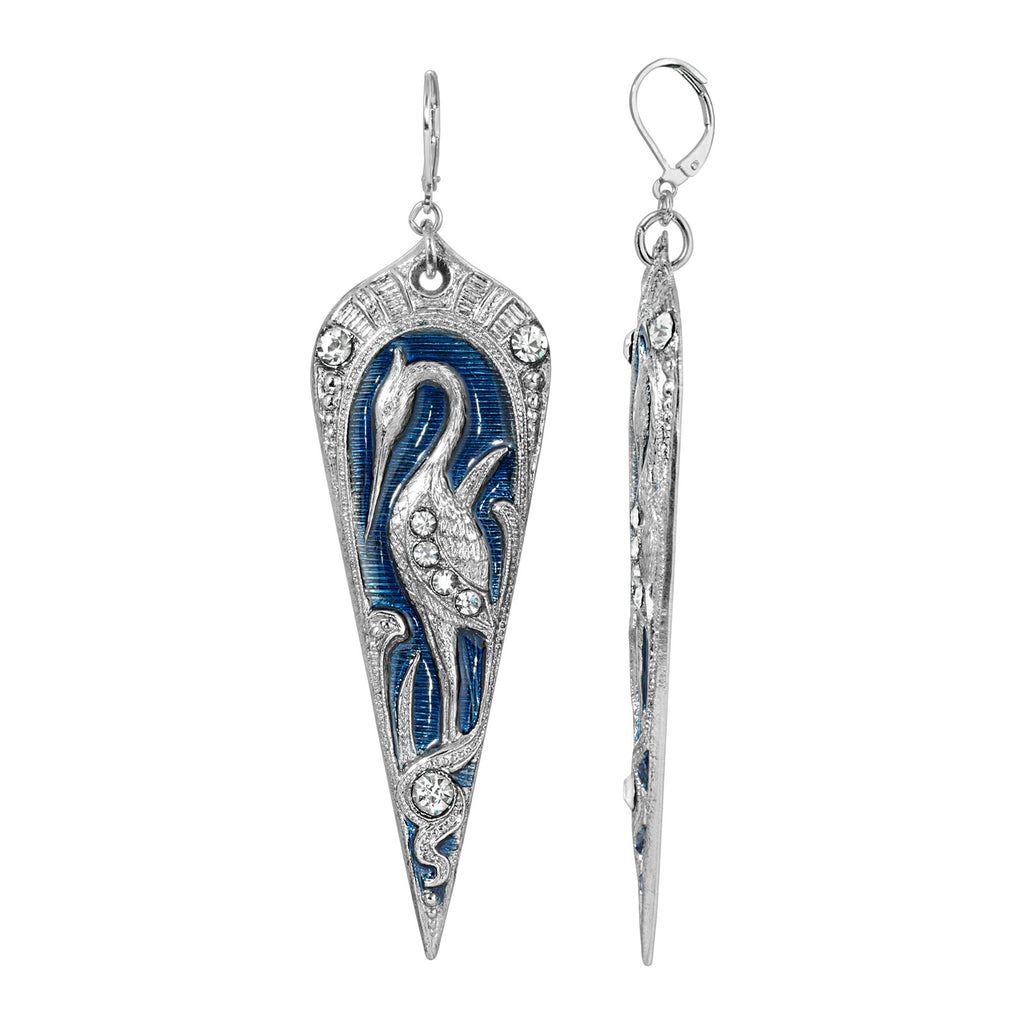 Blue Enamel Crystal Crane Earrings