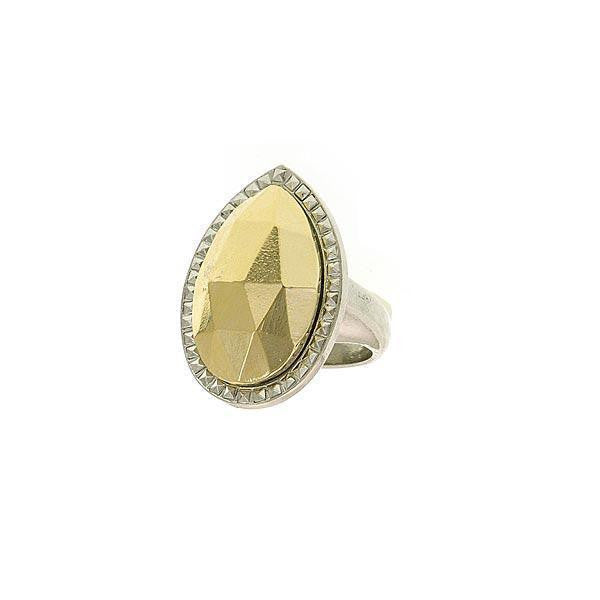 Silver Tone Gold Teardrop Ring Size 8