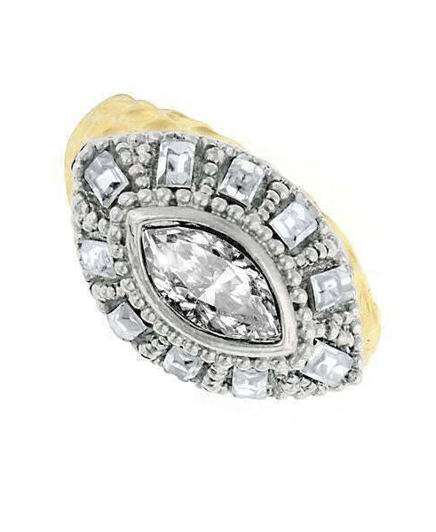 1928 Jewelry Two Tone Crystal Dome Hammered Ring Size 7