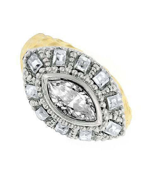 1928 Jewelry Two Tone Crystal Dome Hammered Ring Size 7