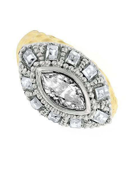 1928 Jewelry Two Tone Crystal Dome Hammered Ring Size 7