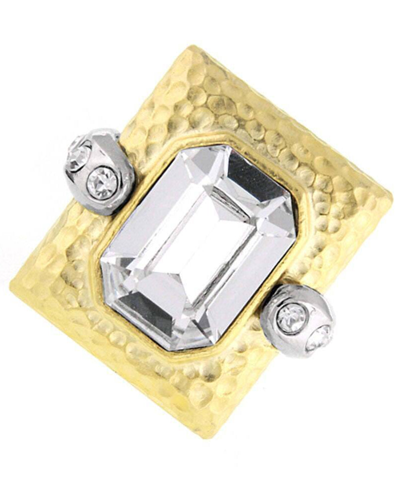 2028 Jewelry Two Tone Crystal Hammered Ring Size 7
