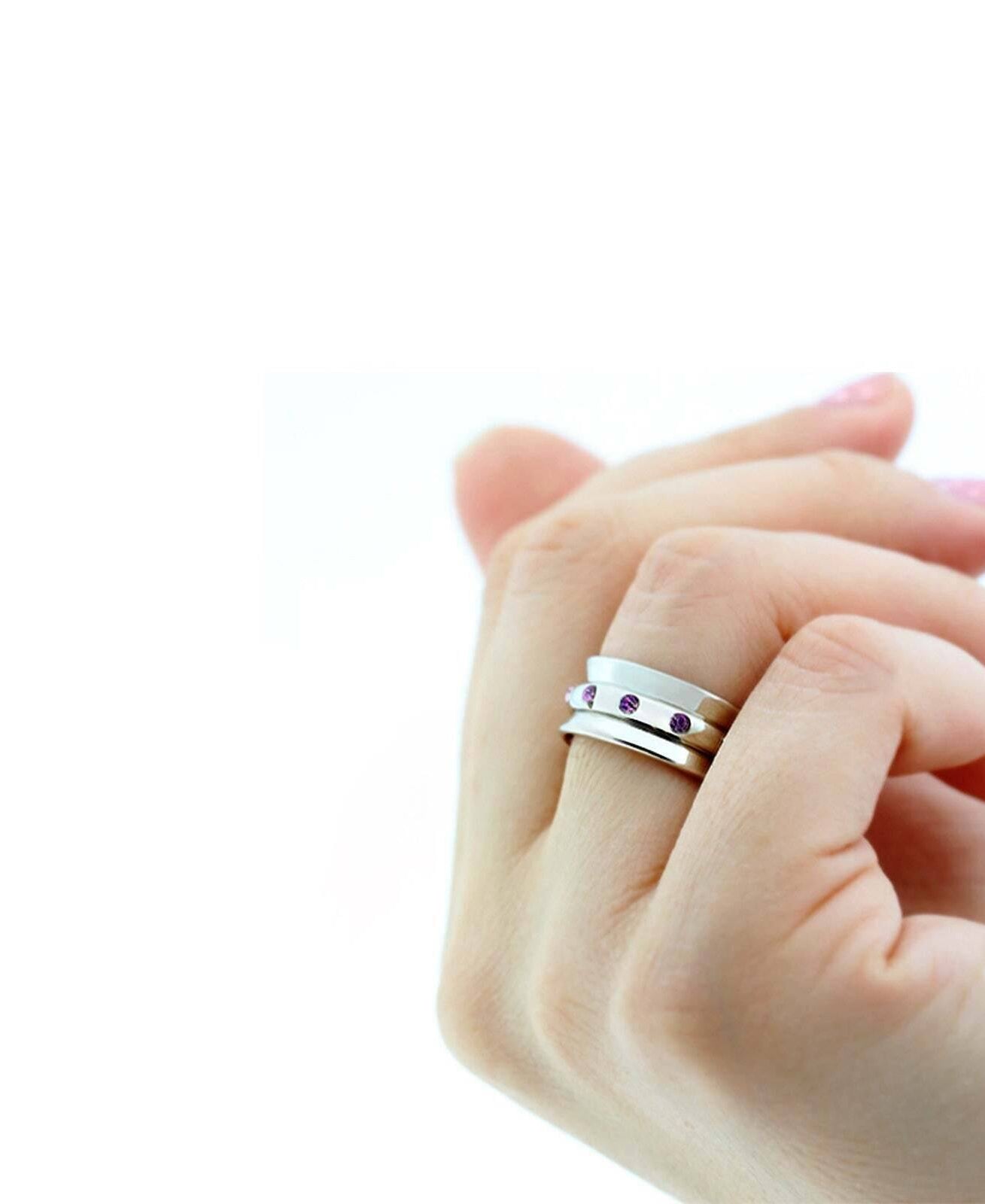 1928 Jewelry Purple Amethyst & Pink Crystal Anxiety Spinner Ring