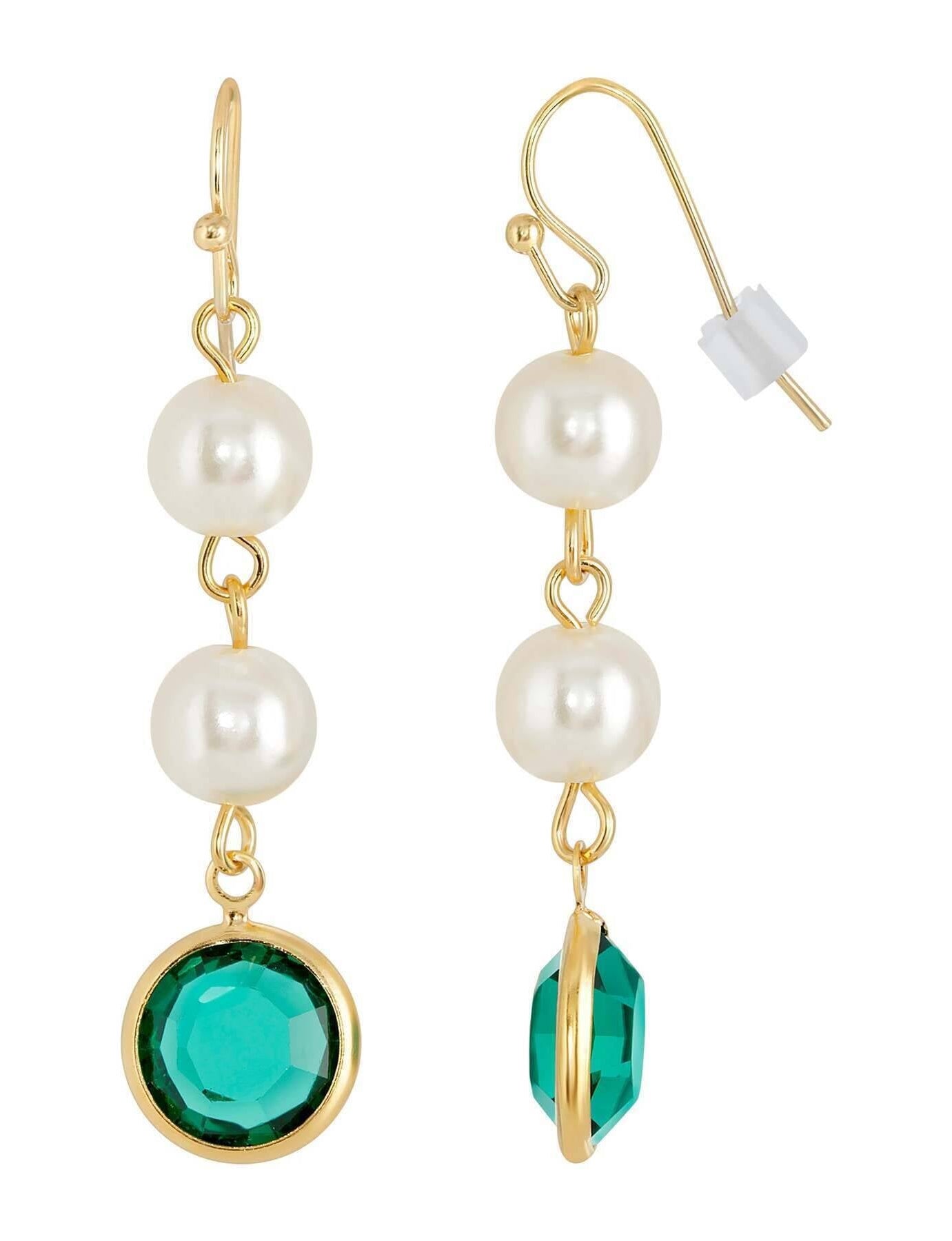 1928 Jewelry Channel Austrian Crystal & Faux Pearl Drop Earrings