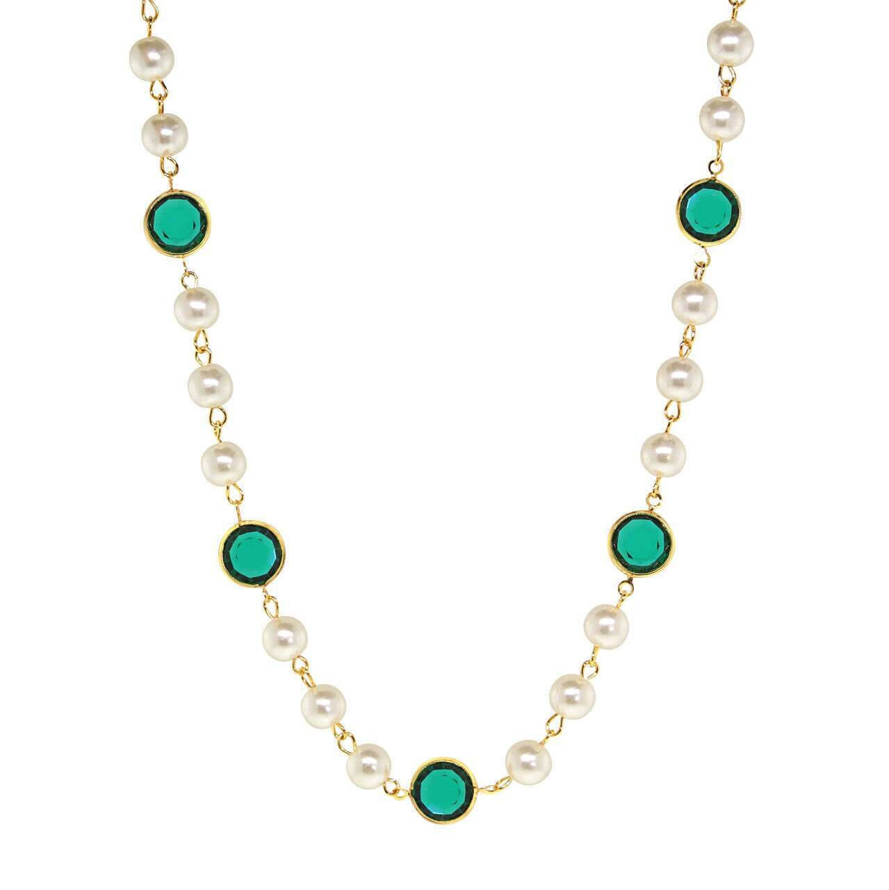 1928 Jewelry Channel Austrian Crystal & 8mm Faux Pearl Necklace 16" + 3" Extender