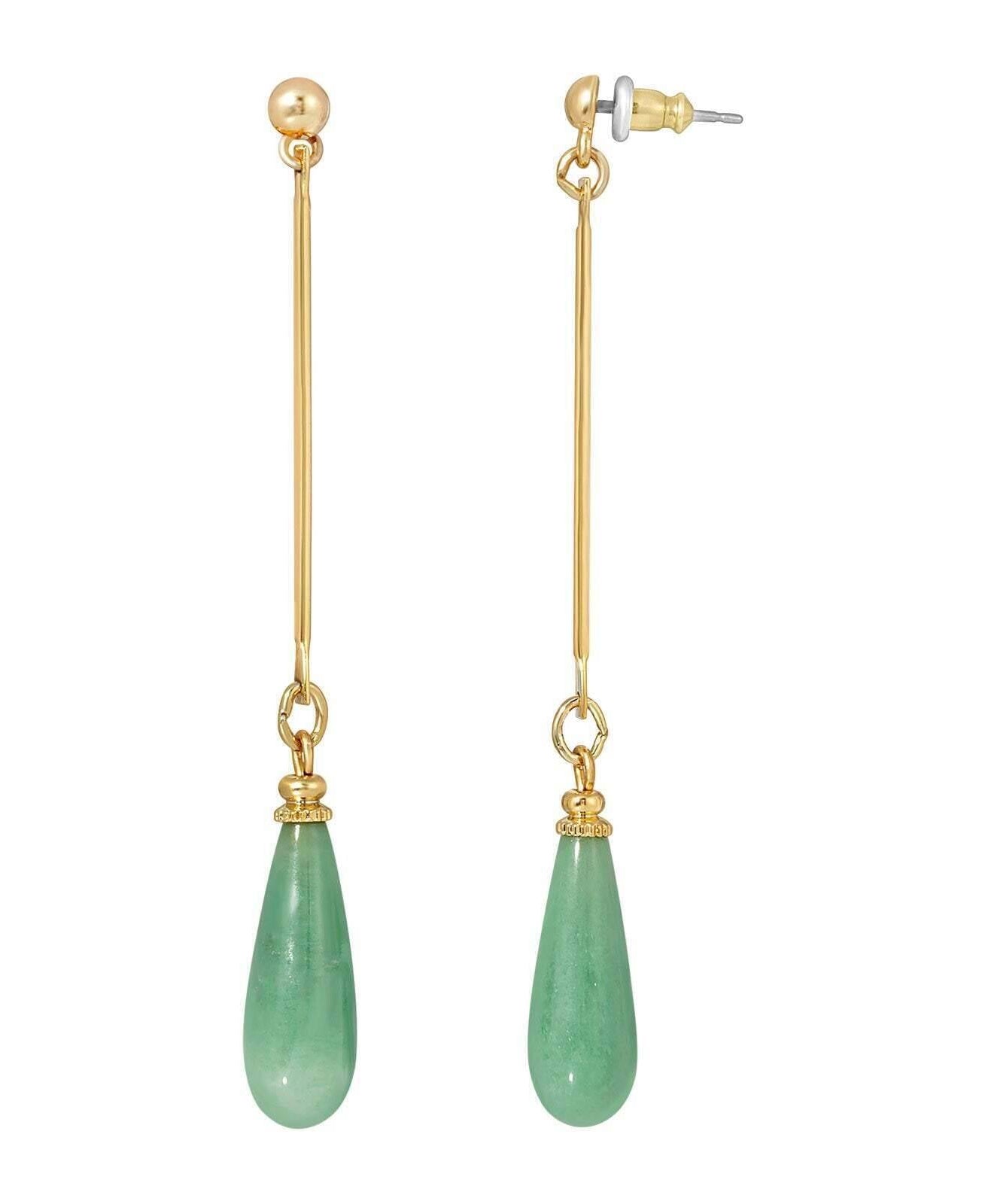 1928 Jewelry Green Aventurine Gemstone Linear Post Drop Earrings