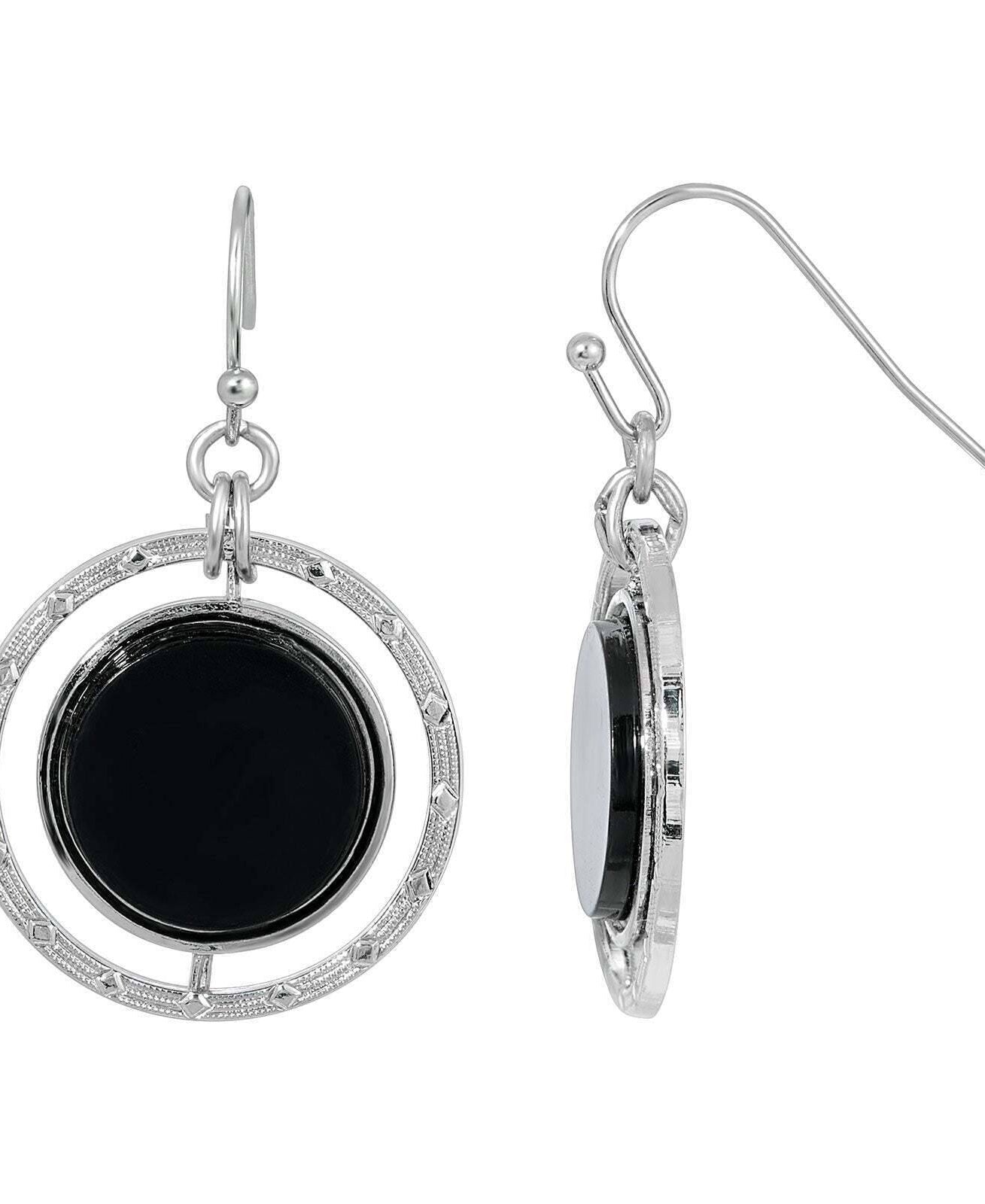 1928 Jewelry Concentric Black Stone Drop Earrings